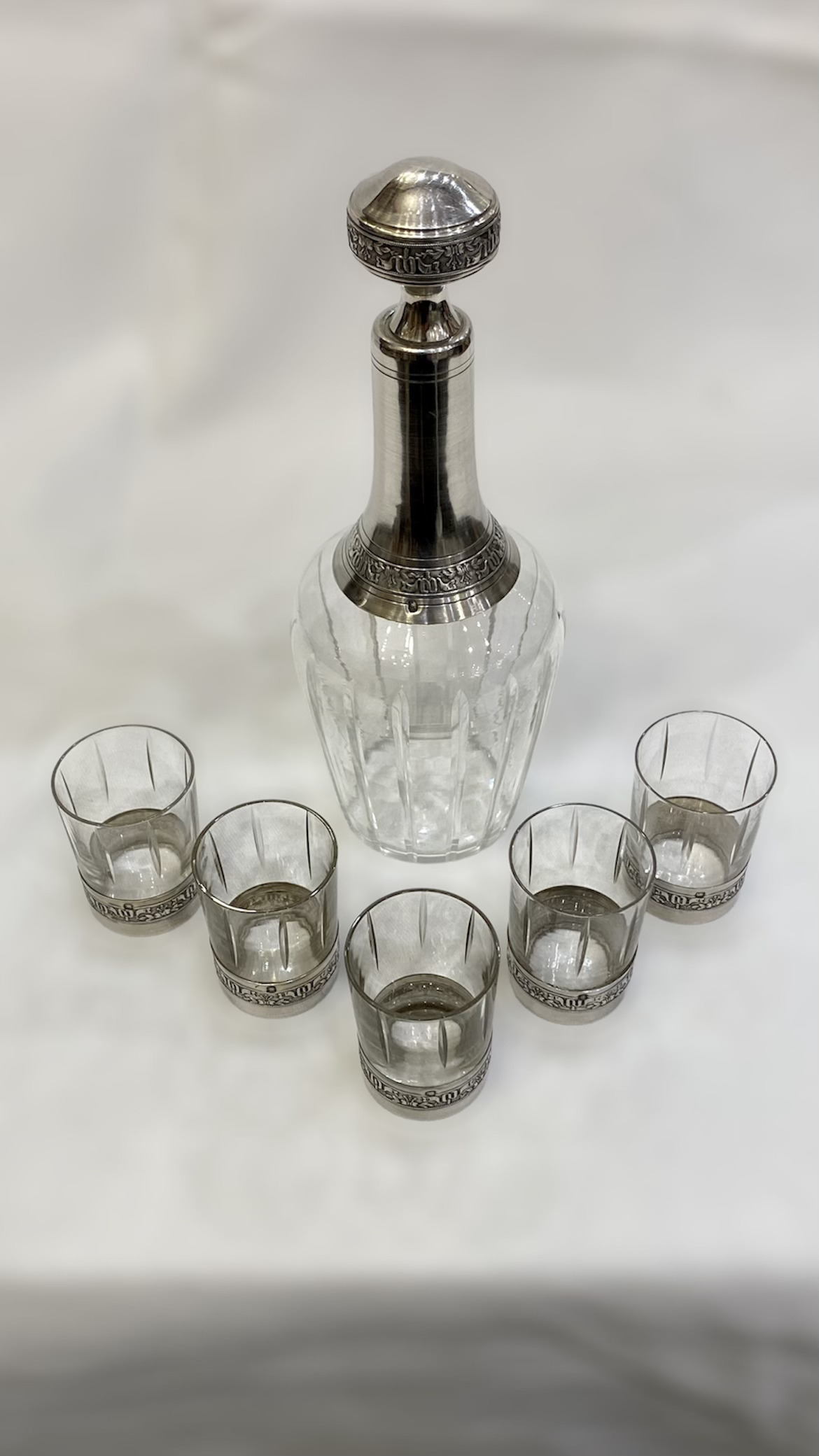 Service à liqueur en cristal et argent véritable
