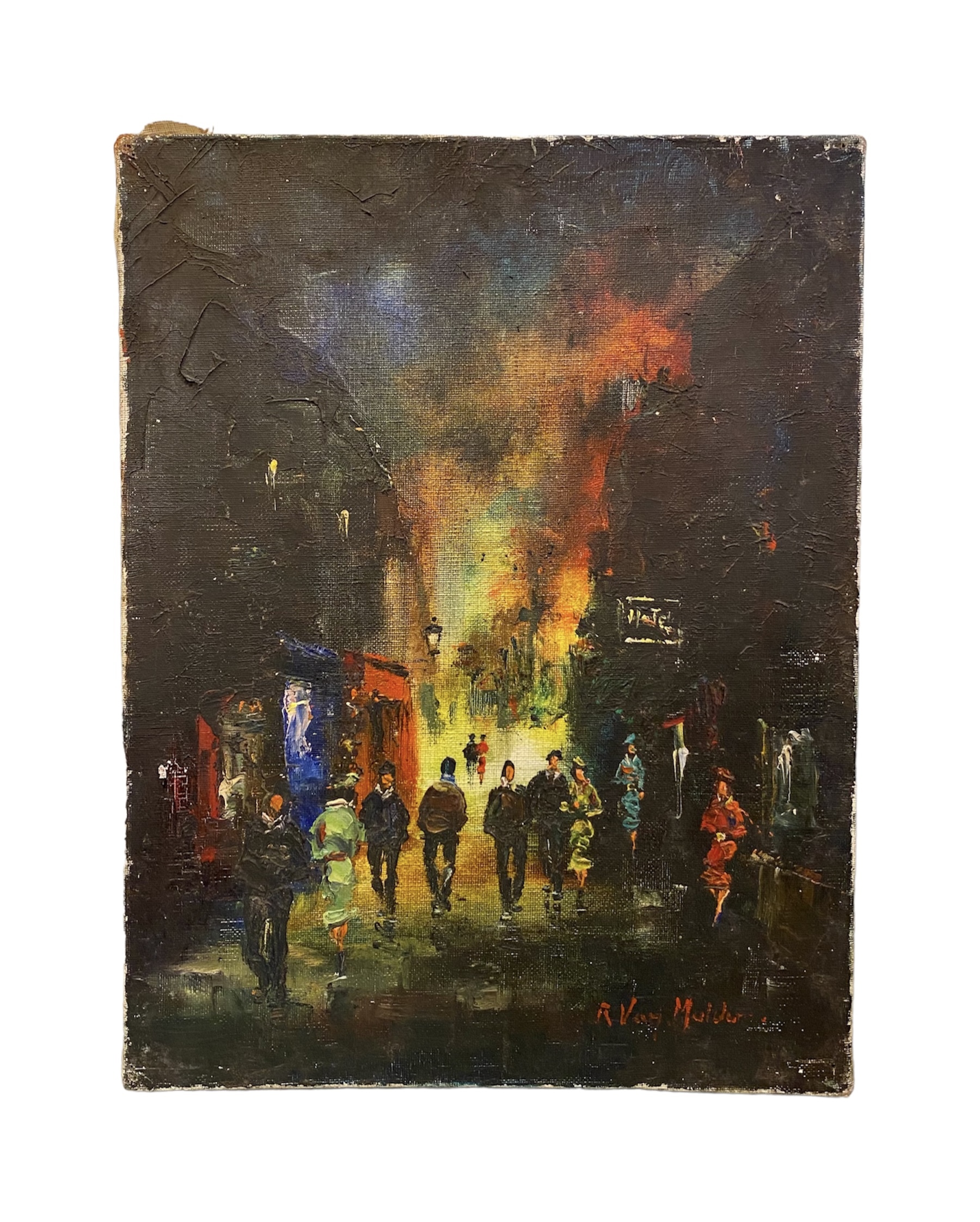 Tableau huile sur toile. Nuit sur la ville