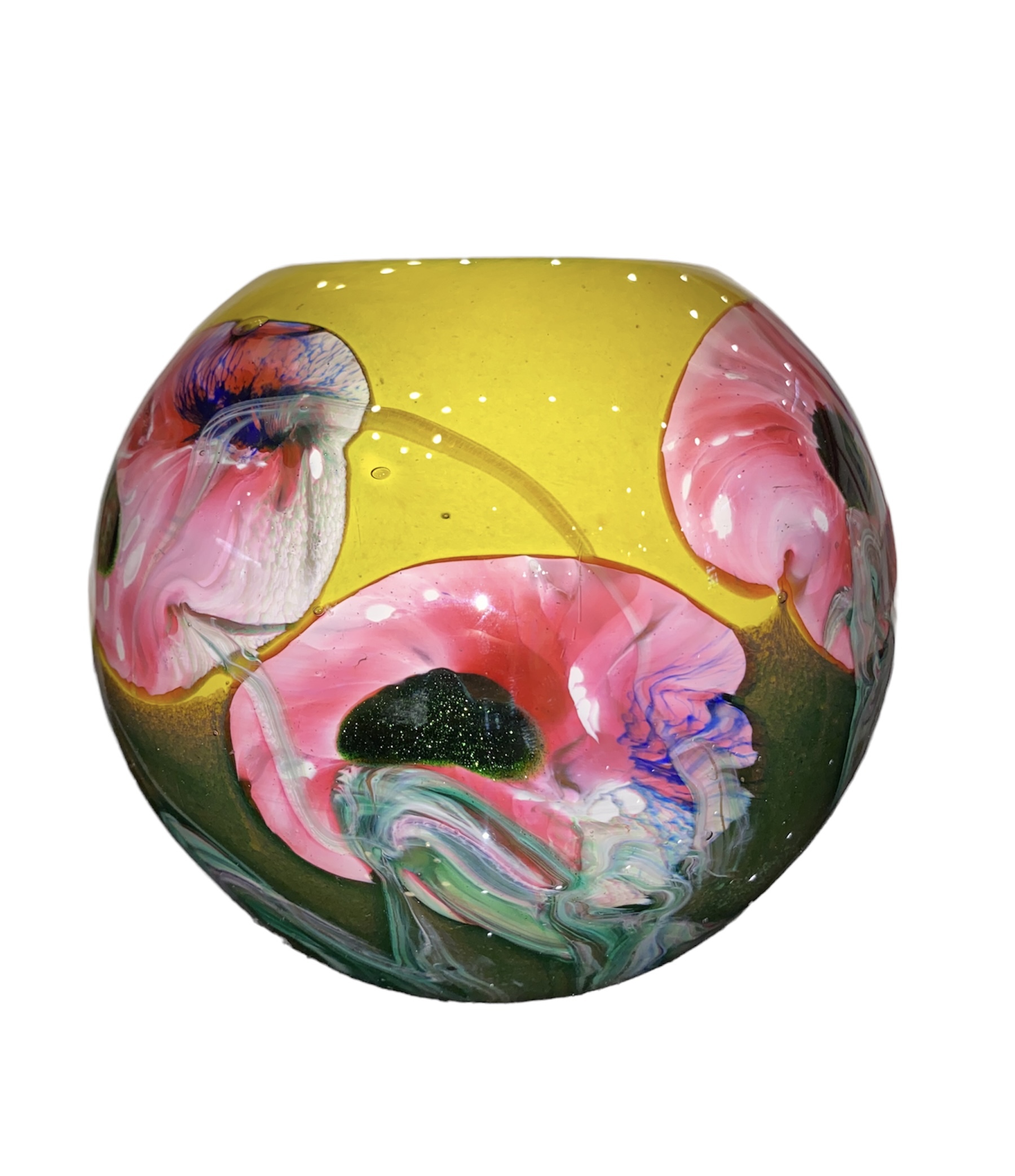 Vase boule en verre soufflé de Biot, signé par Joseph MILANE