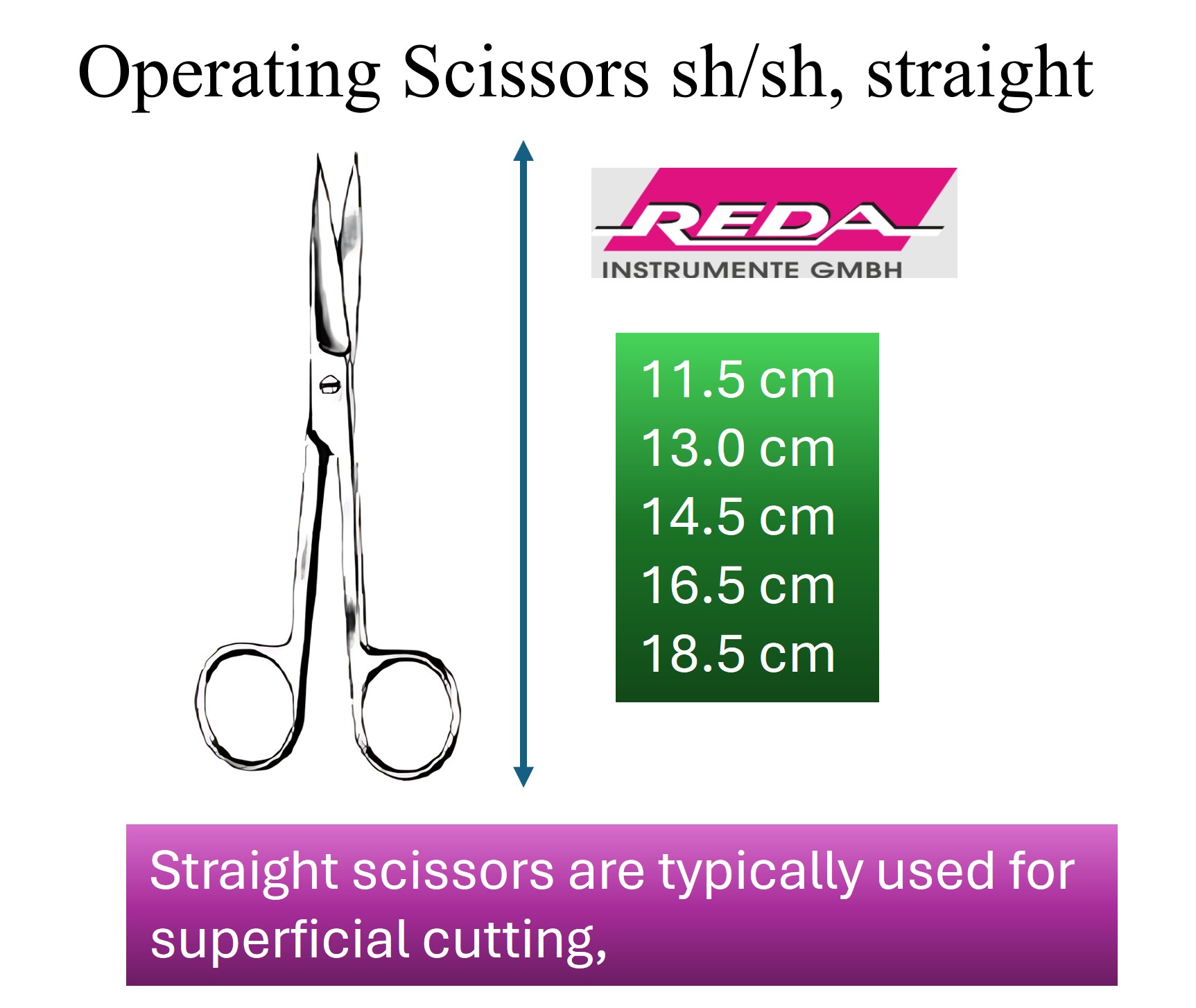 REDA Surgical Scissors Sharp/Sharp for Suture, Dissecting & General Surgery