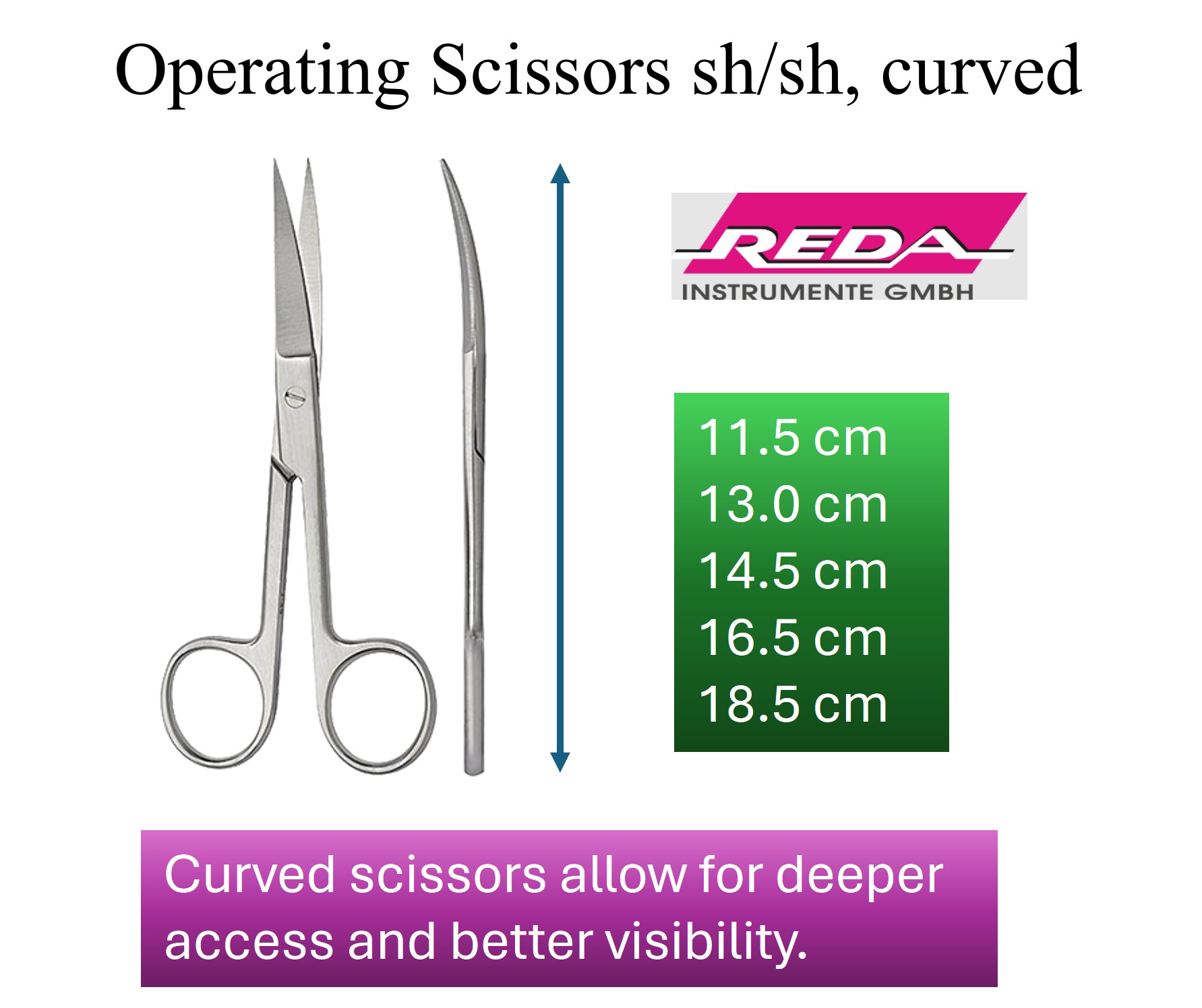 REDA Surgical Scissors Sharp/Sharp for Suture, Dissecting & General Surgery