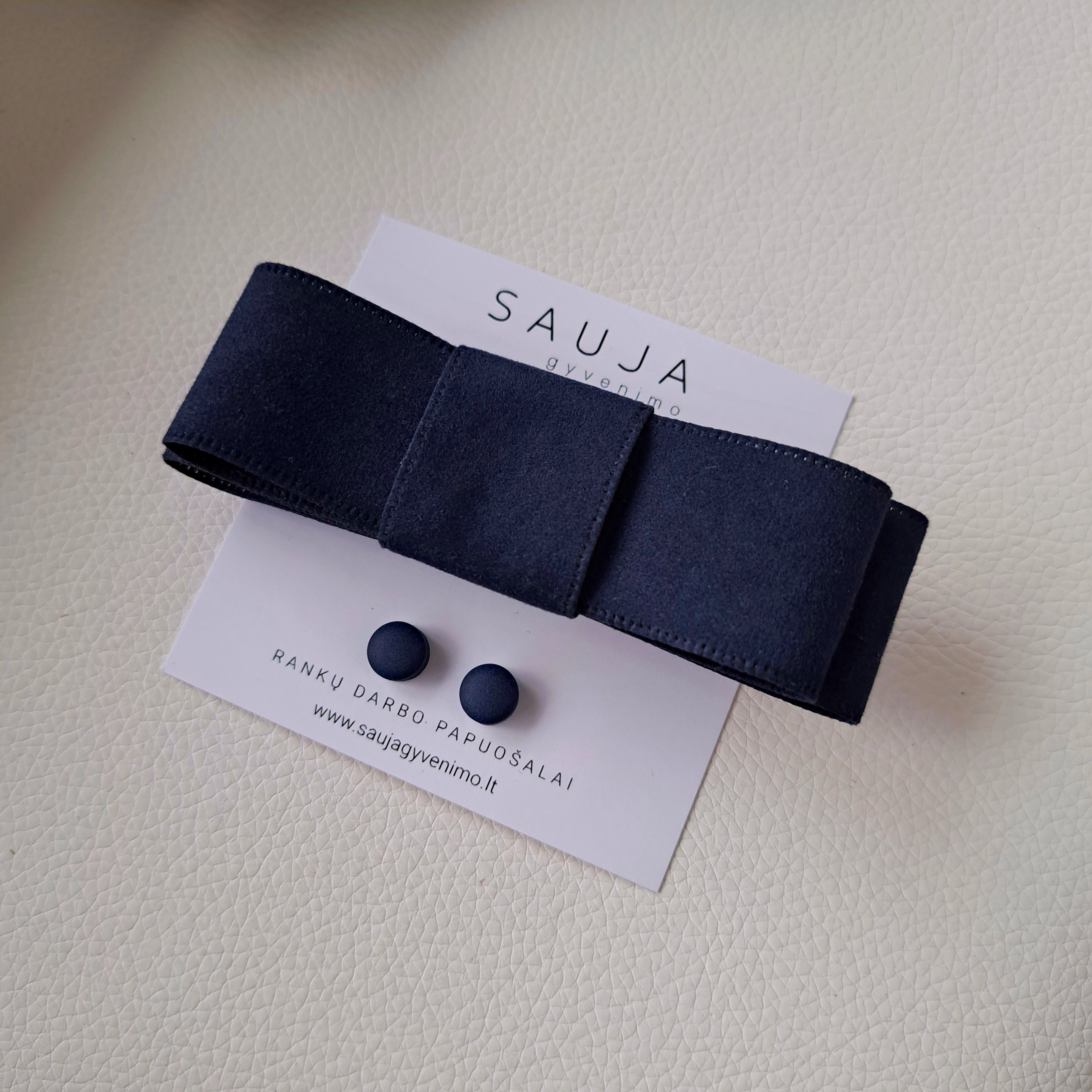 Mėlynas velvet segtukas kaspinas