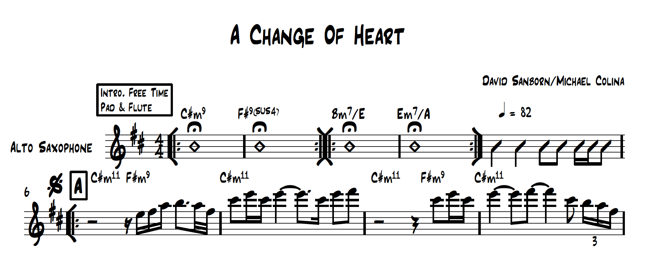 A Change Of Heart Lead Sheet David Sanborn