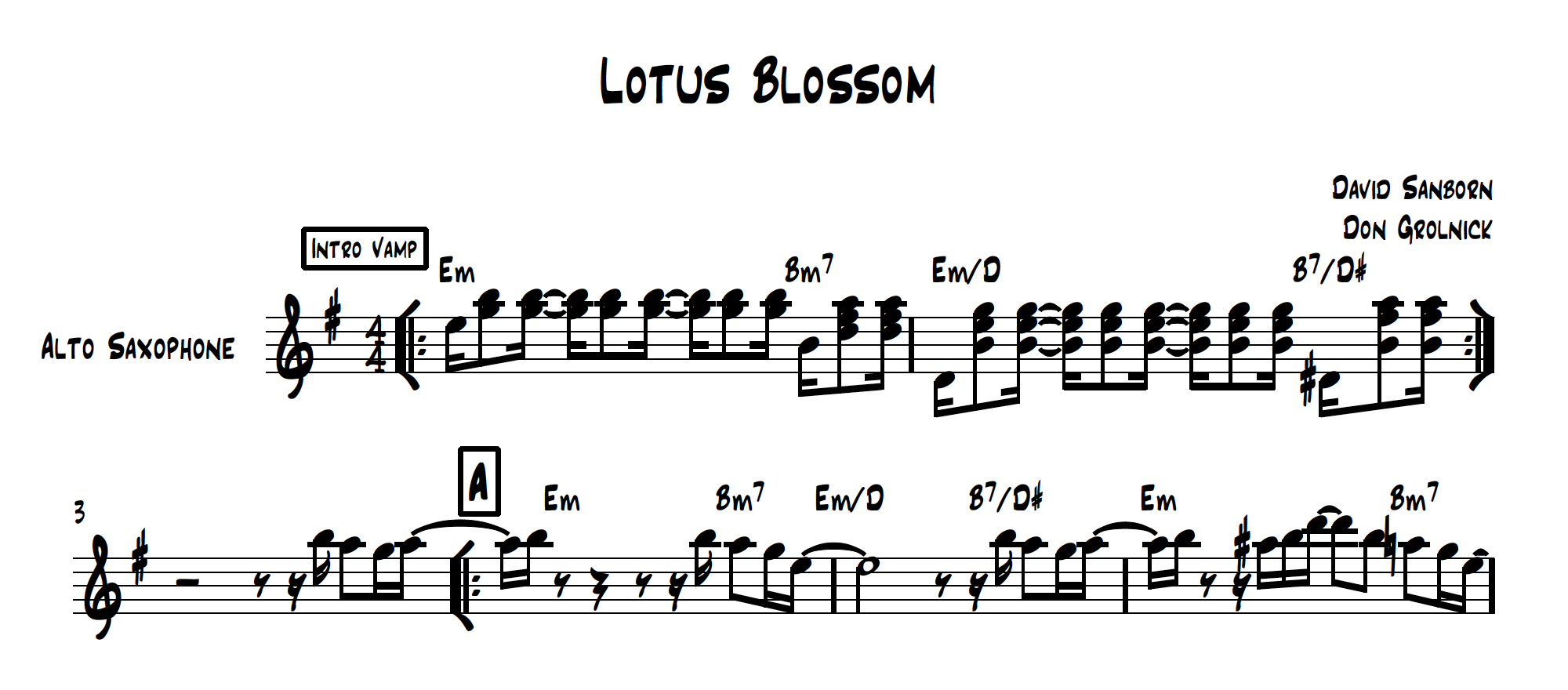 Lotus Blossom Lead Sheet, David Sanborn