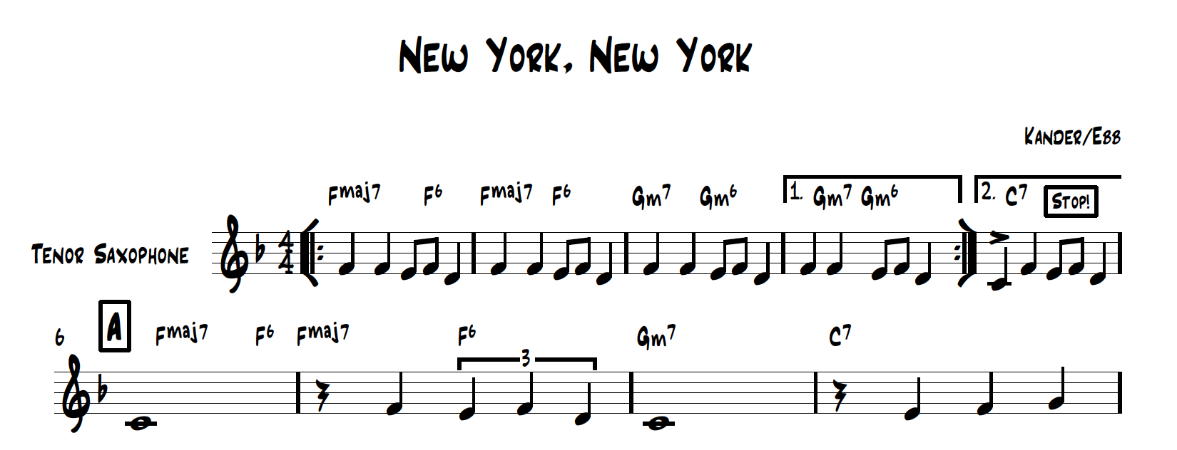 New York New York, Frank Sinatra Lead Sheet Arrangement