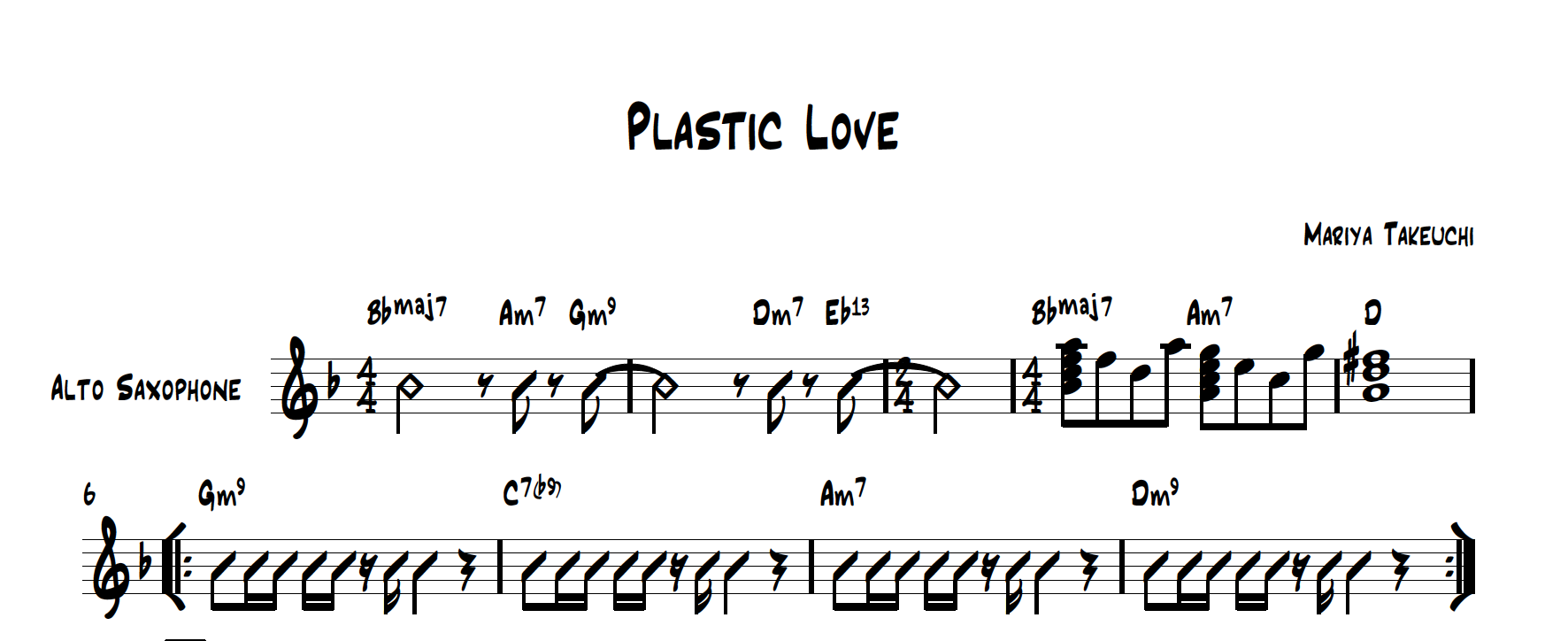 Plastic Love Lead Sheet, Mariya Takeuchi プラスティック・ラブ, 竹内 まりや
