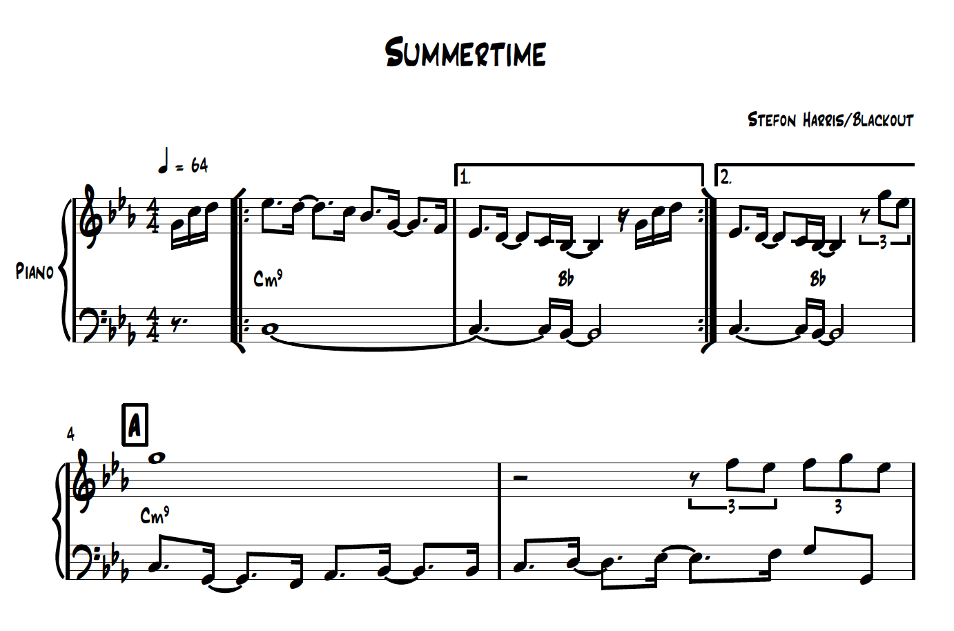 Summertime arr. Stefon Harris/Blackout) Lead Sheet