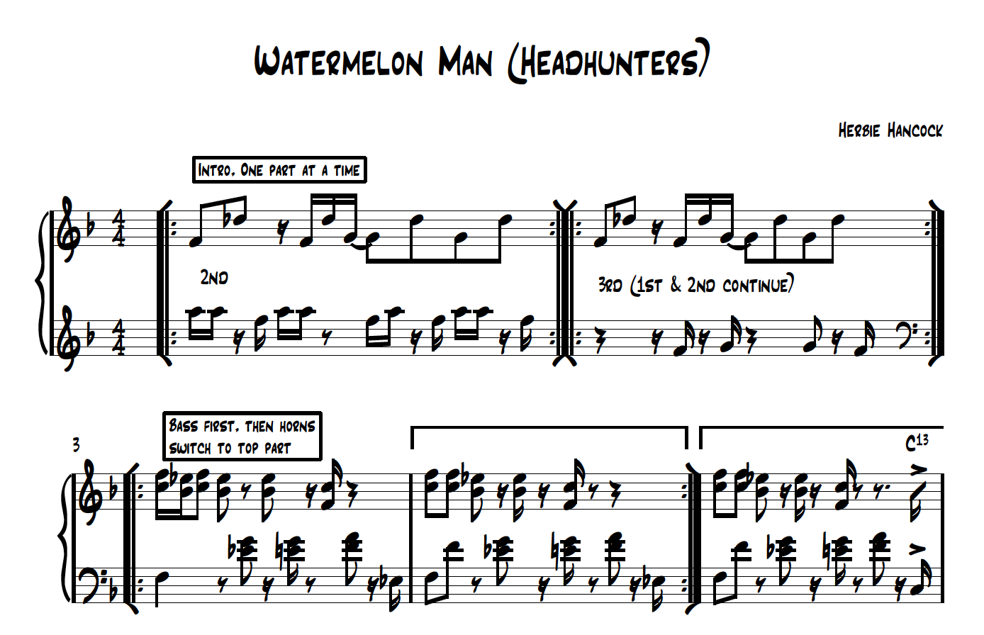 Watermelon Man Herbie Hancock Headhunters Lead Sheet