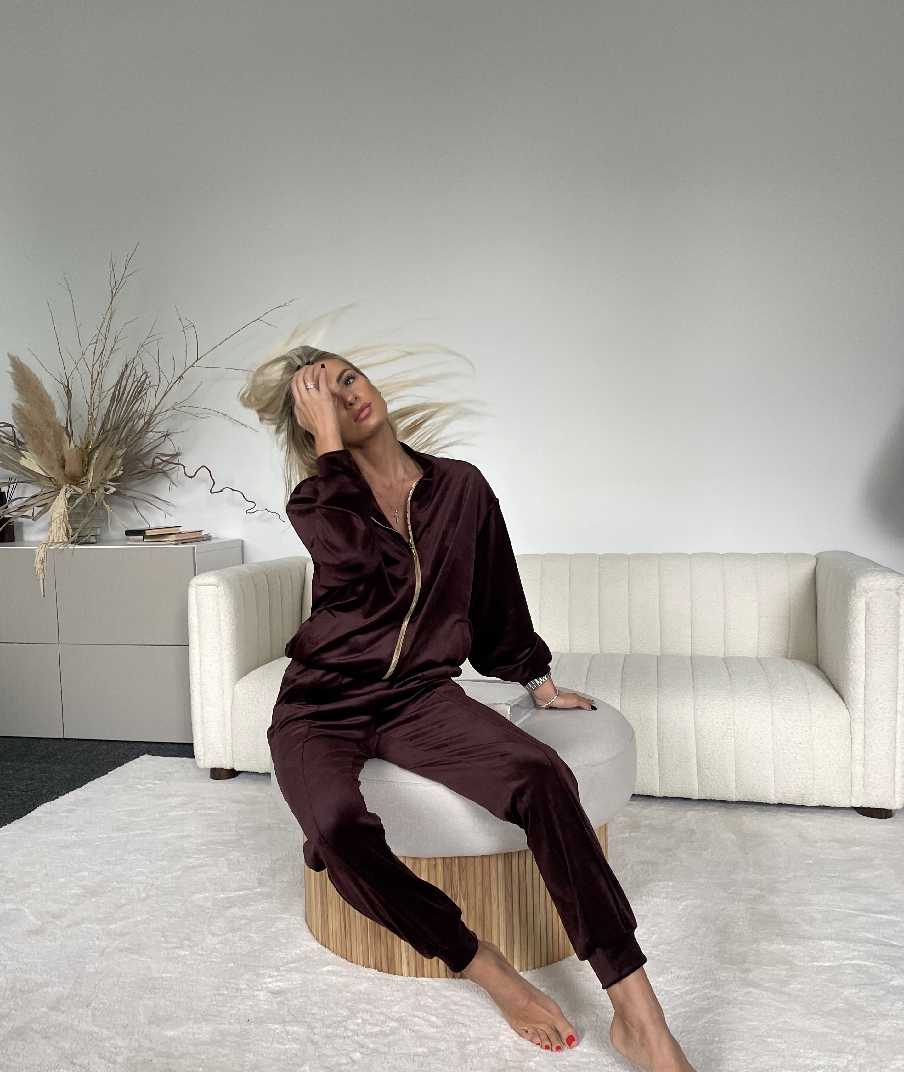 Burgundy Lounge Set narrow pants