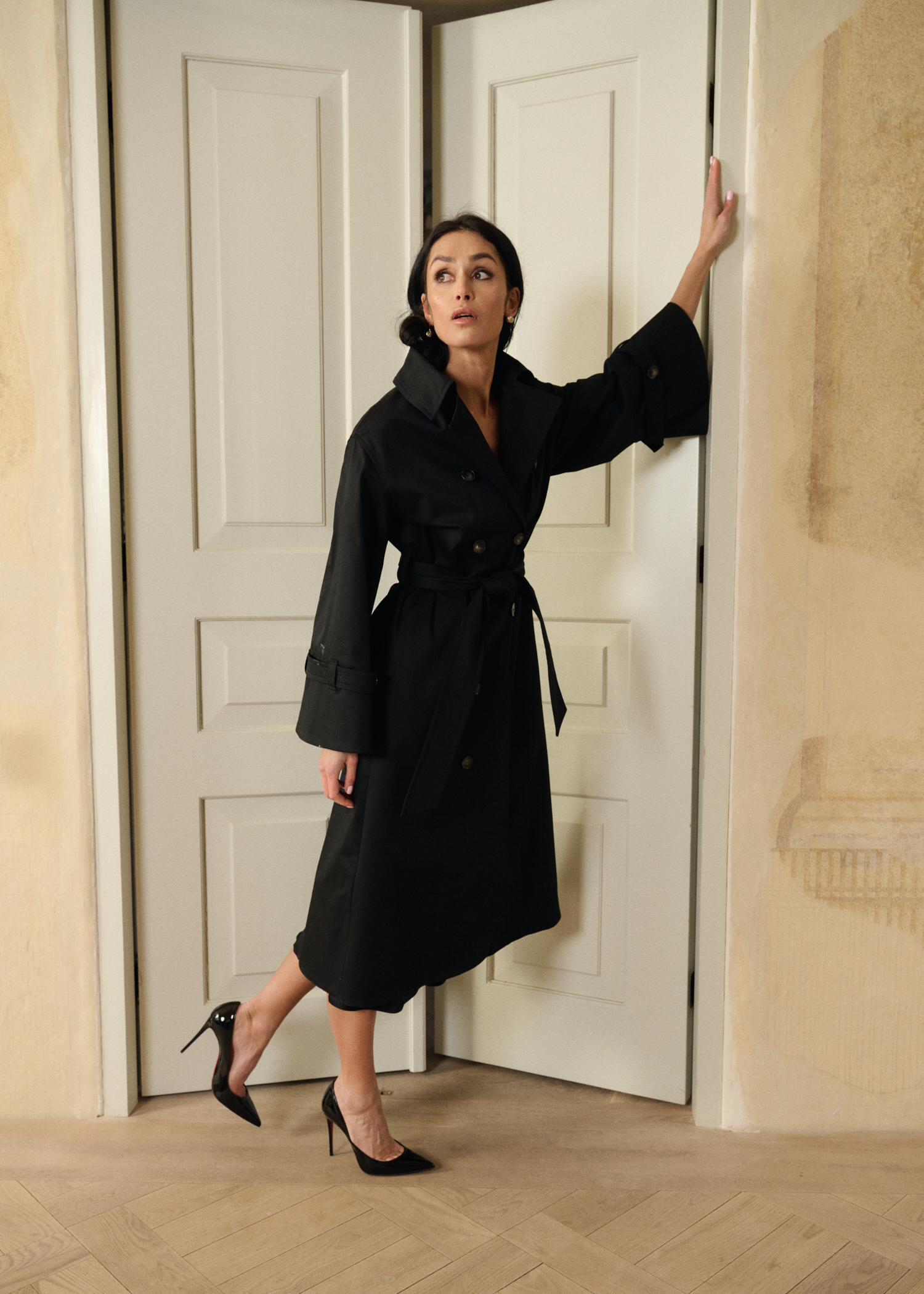 SOHO Classic Trench Coat With Removable Cape BLACK