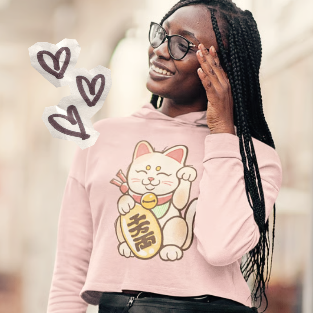 Maneki Neko Crop Hoodie