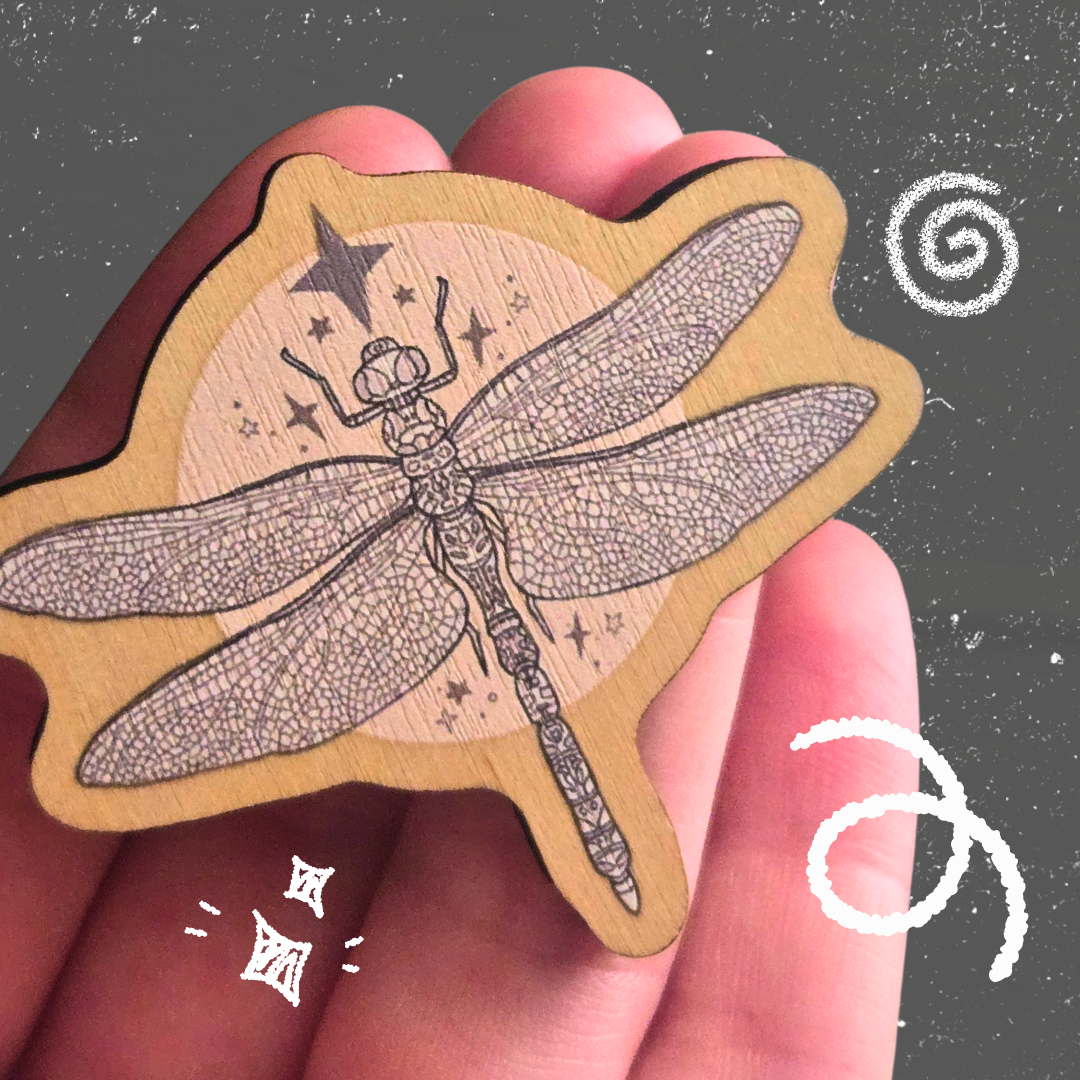 Wood Dragonfly Pin Badge