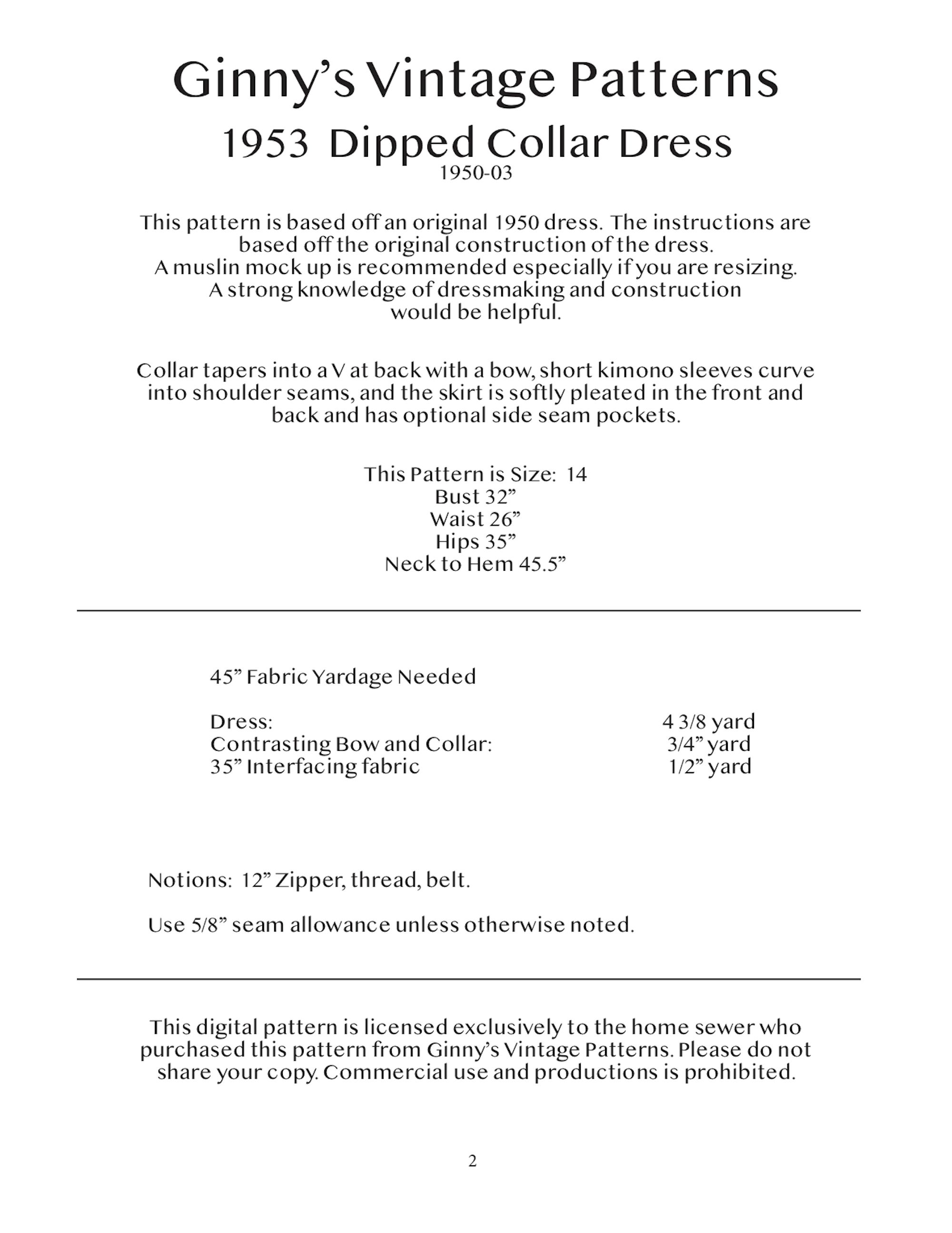 1953 Dipped Collar Dress
