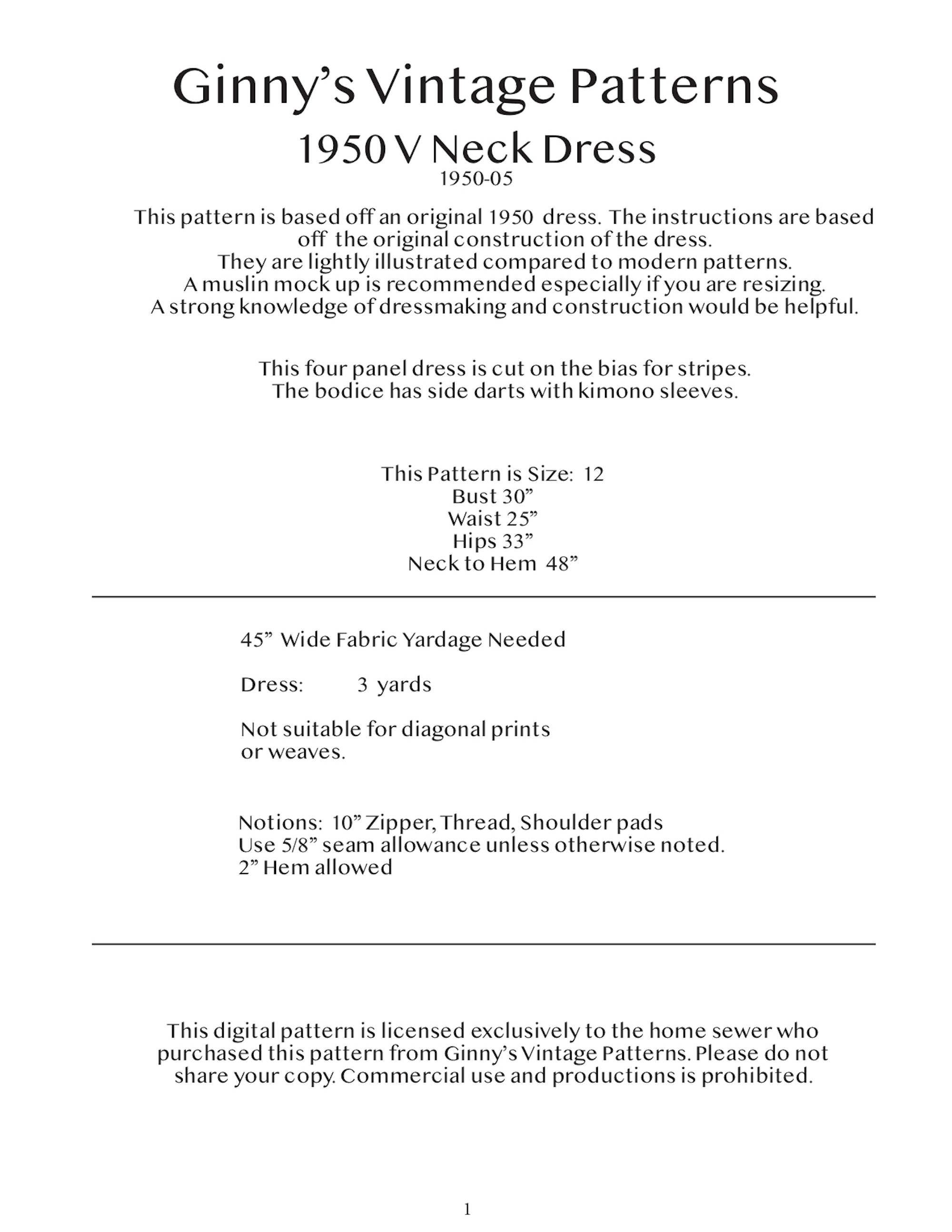 1950 'V' Neck Dress