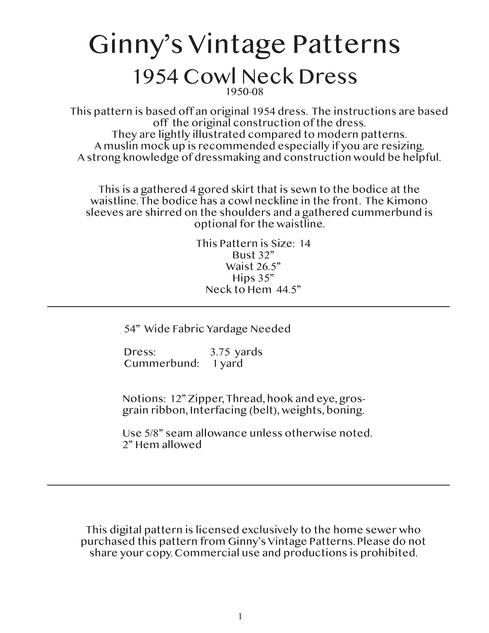 1954 Cowl Neck Dress