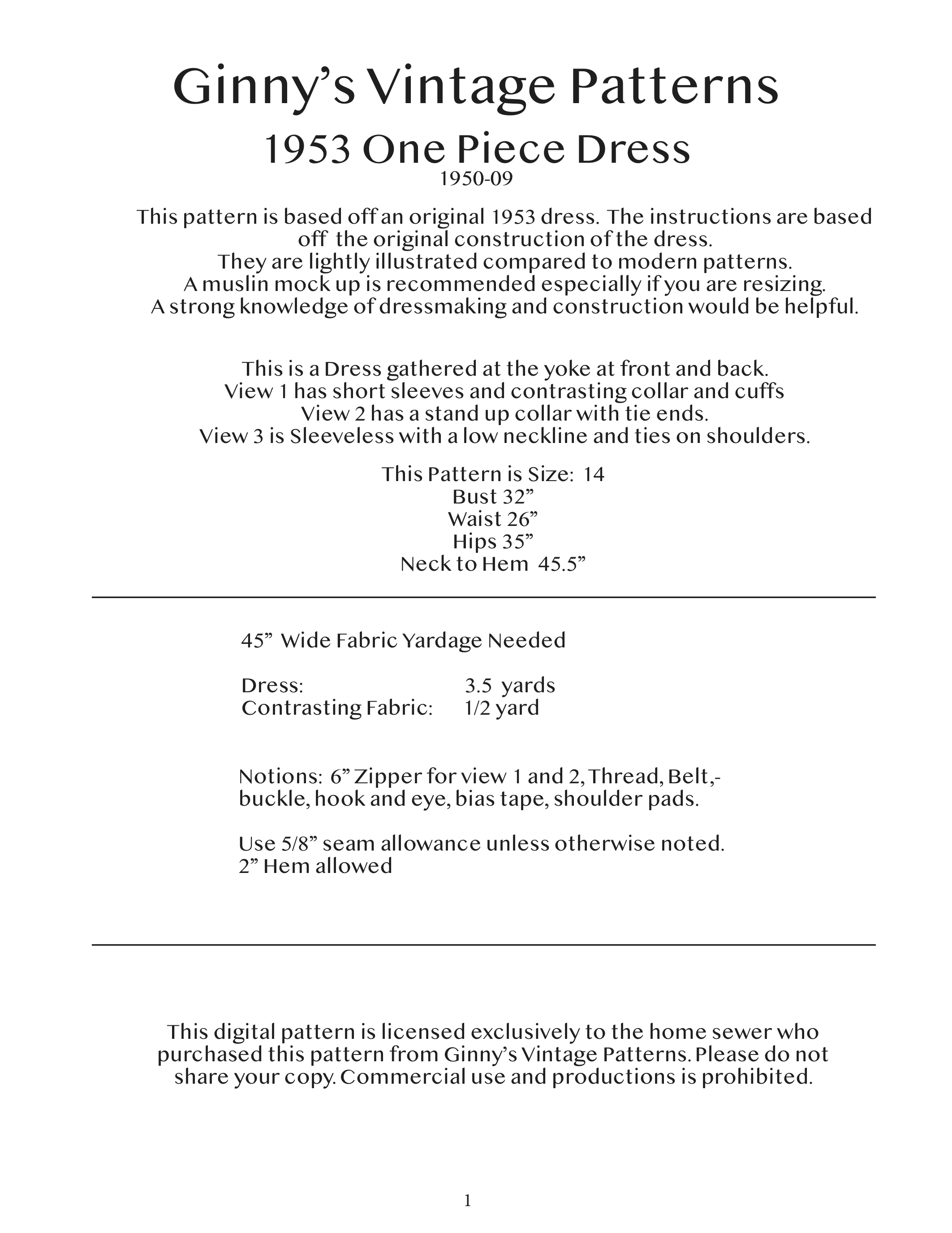 1953 One Piece Dress