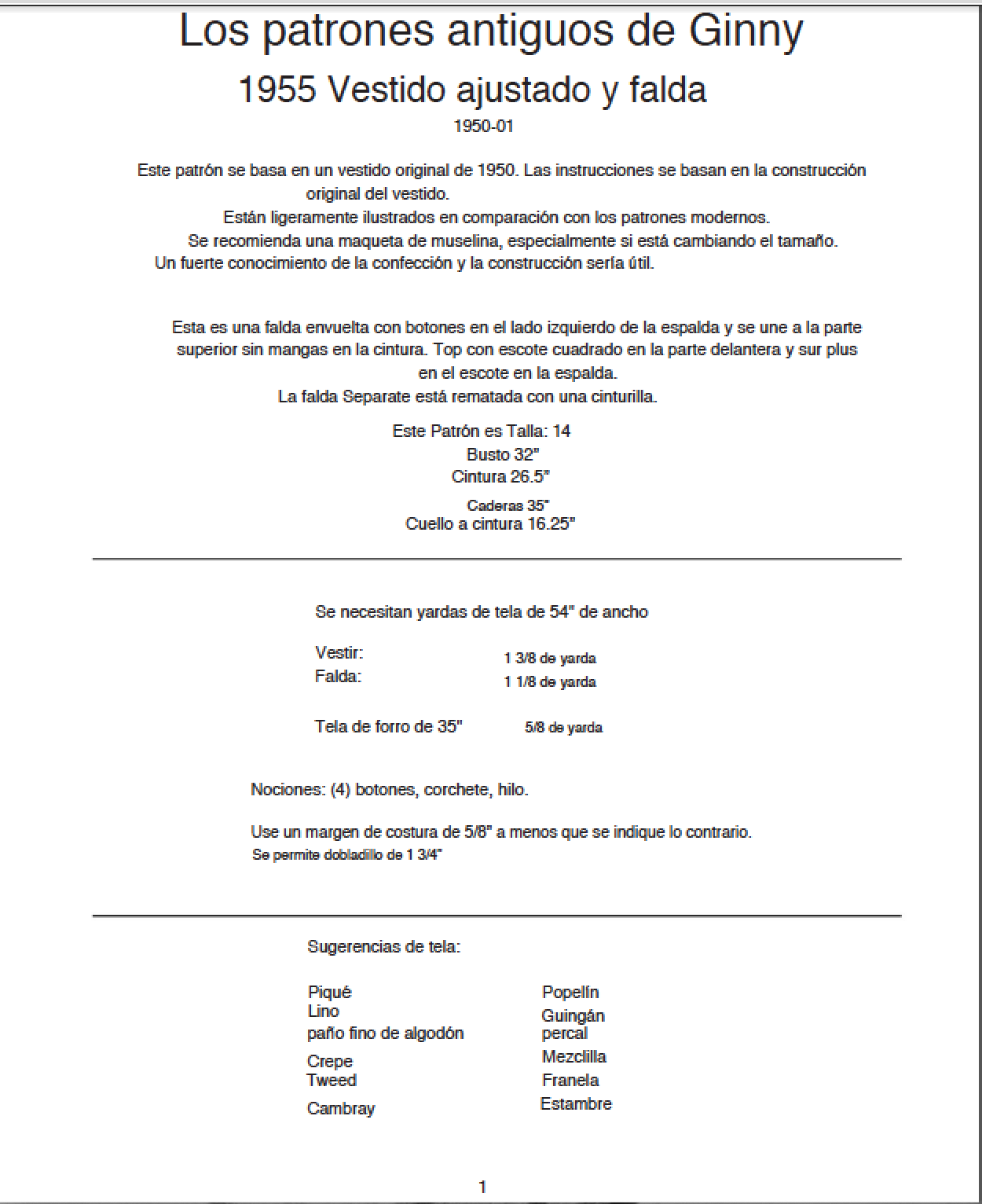 1950 Vestido ajustado y falda