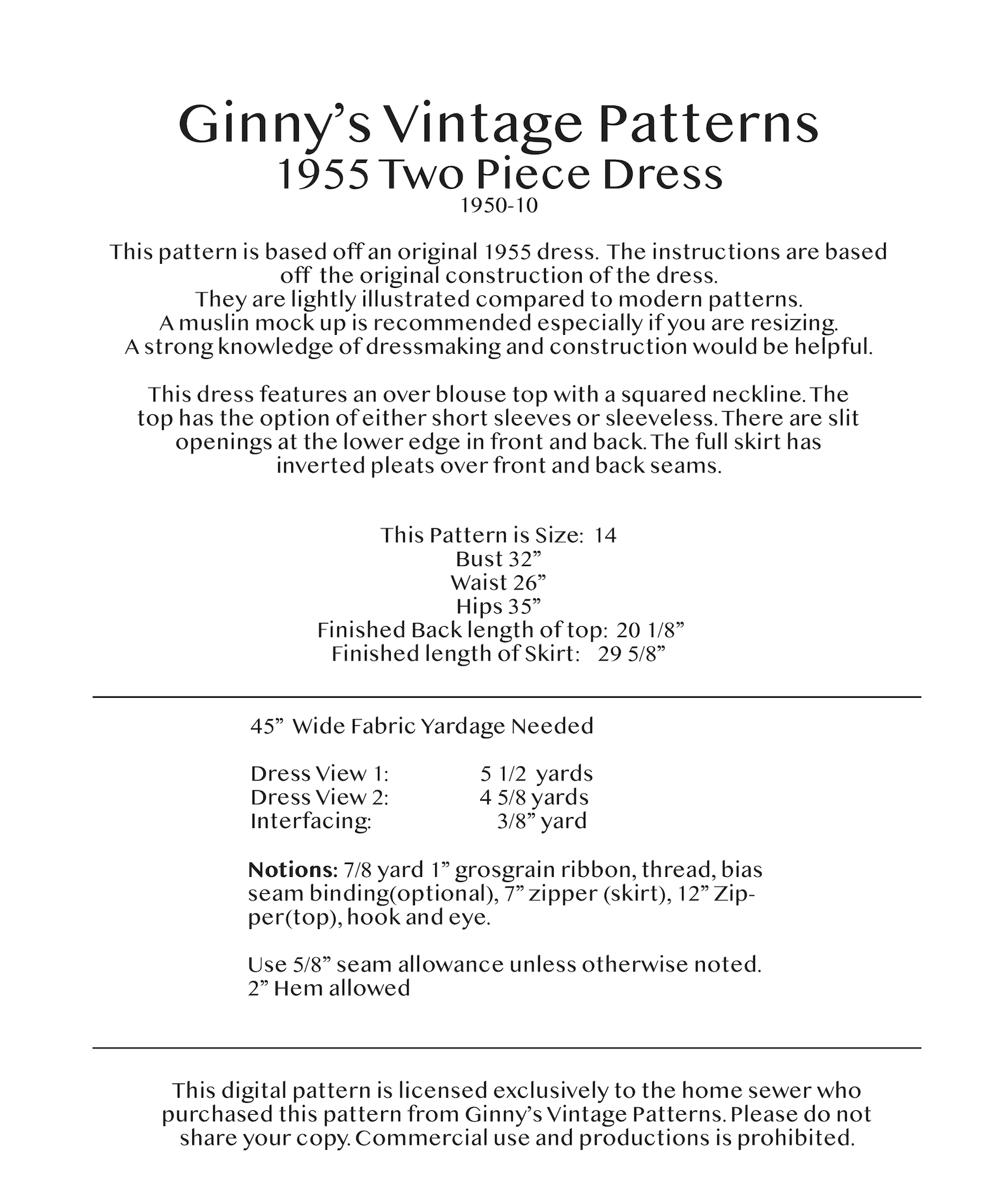 1955 Two Piece Dress