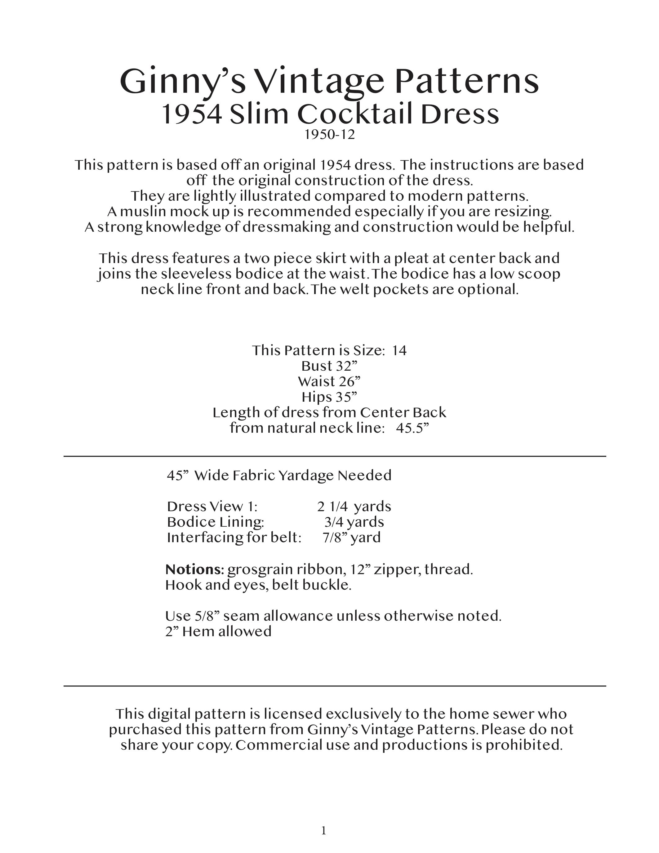 1954 Slim Cocktail Dress