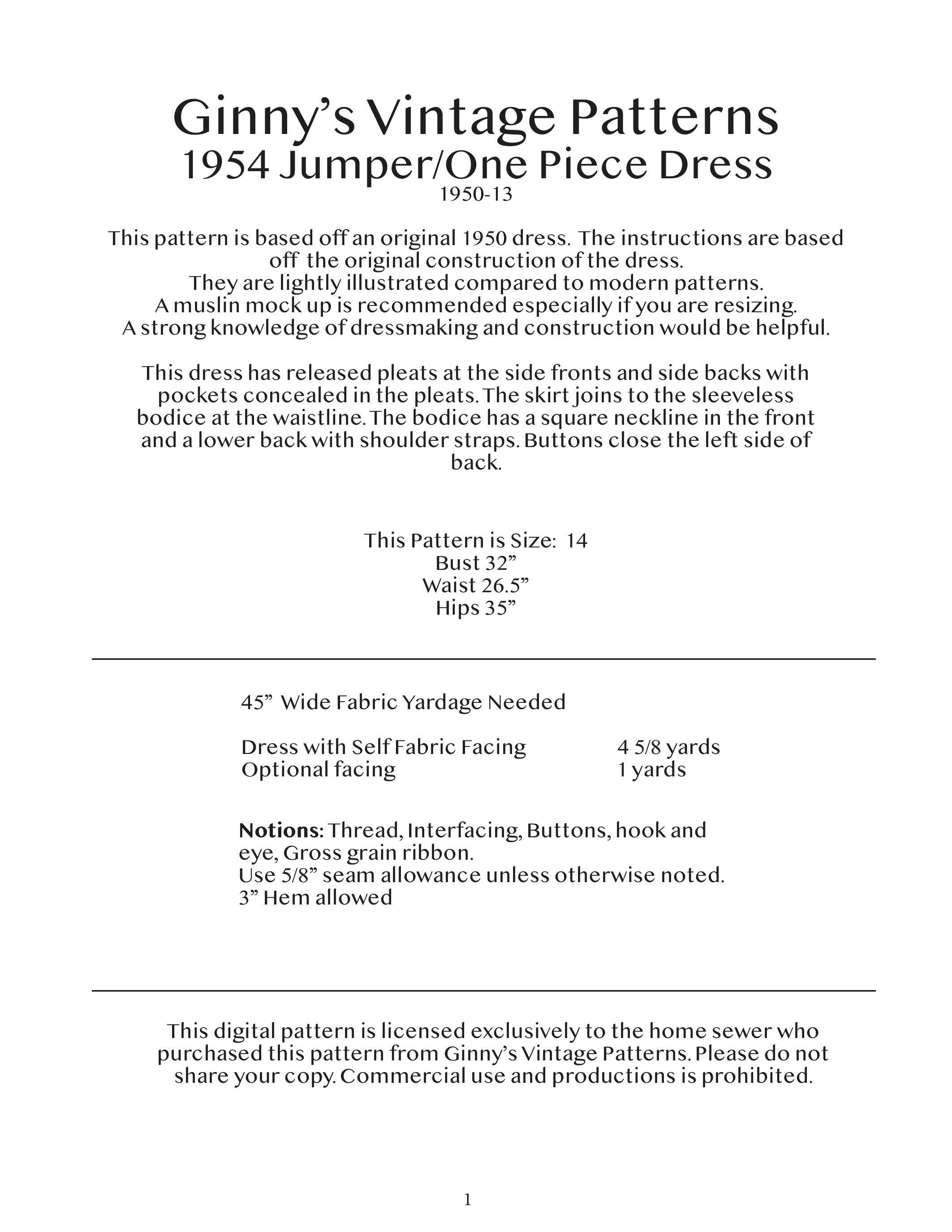 1954 Jumper/One Piece Dress