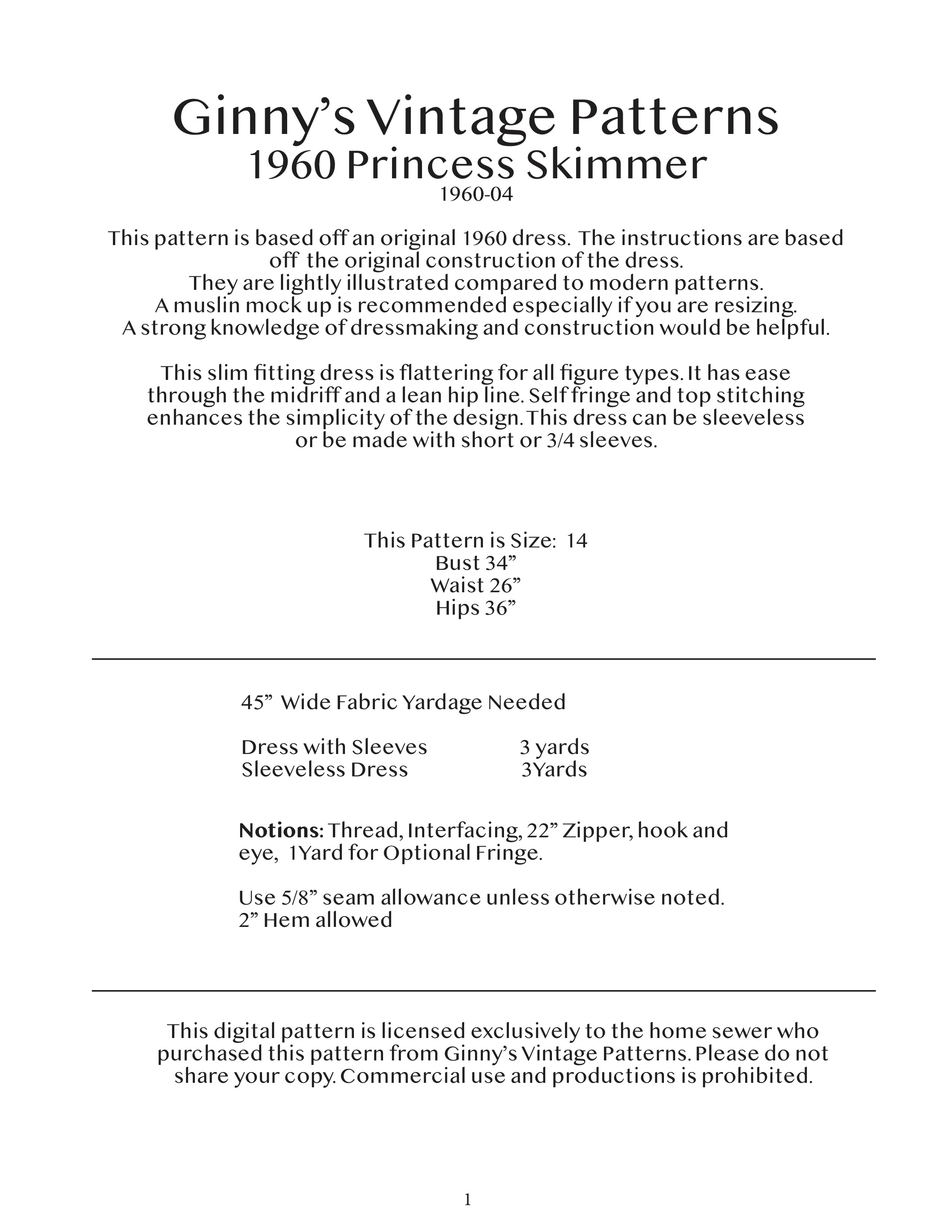 1960 Princess Skimmer Dress
