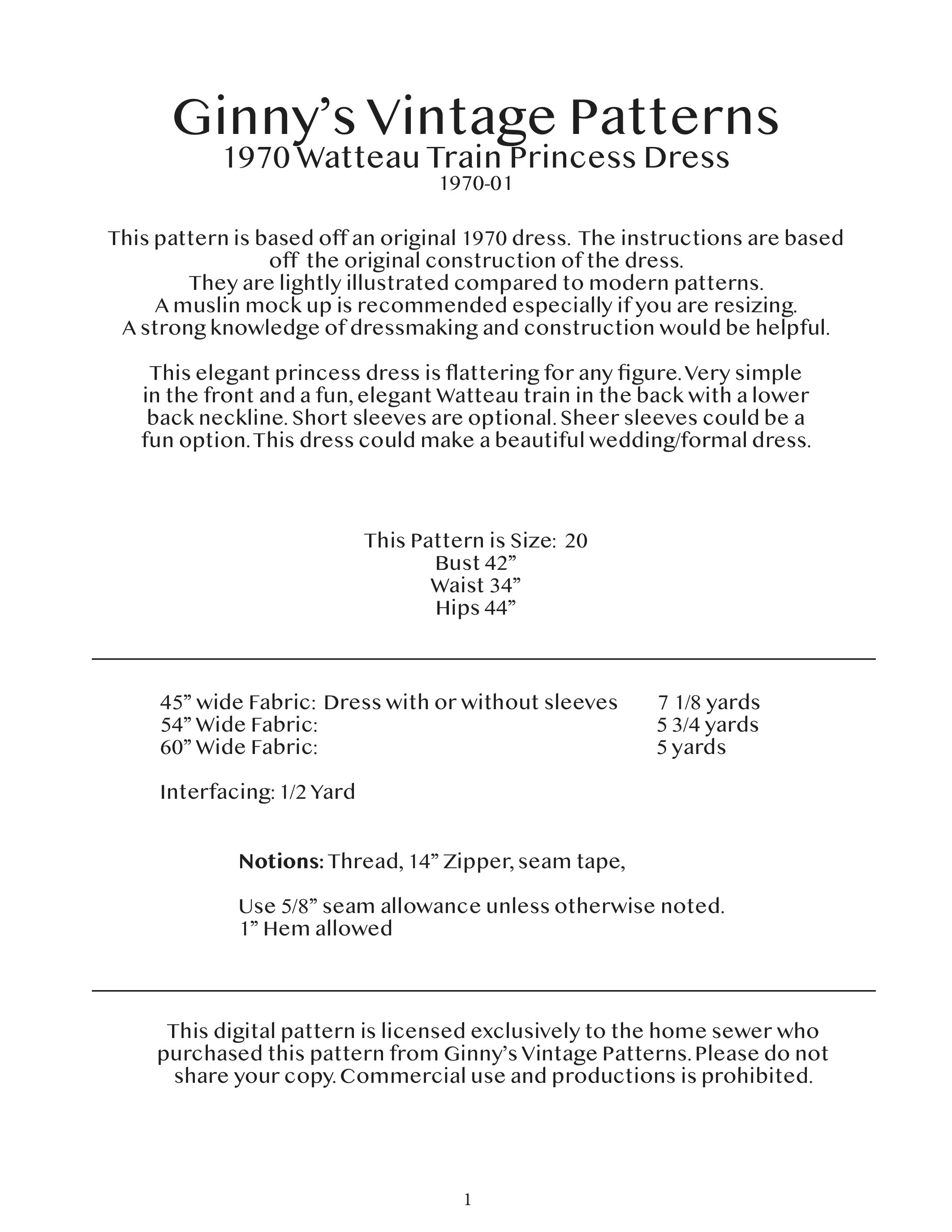 1970 Watteau Train Princess Dress