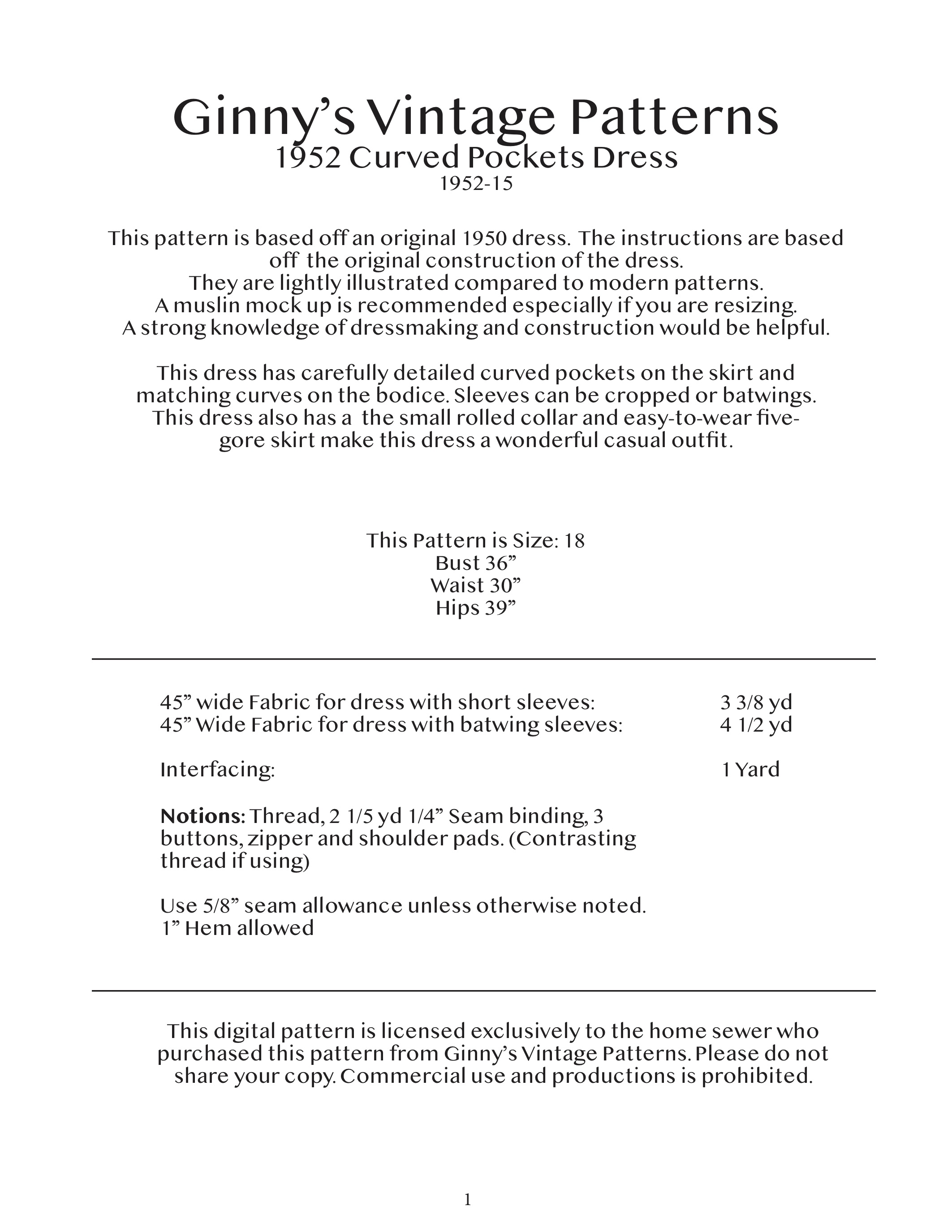 1953 Curved Pocket Dress