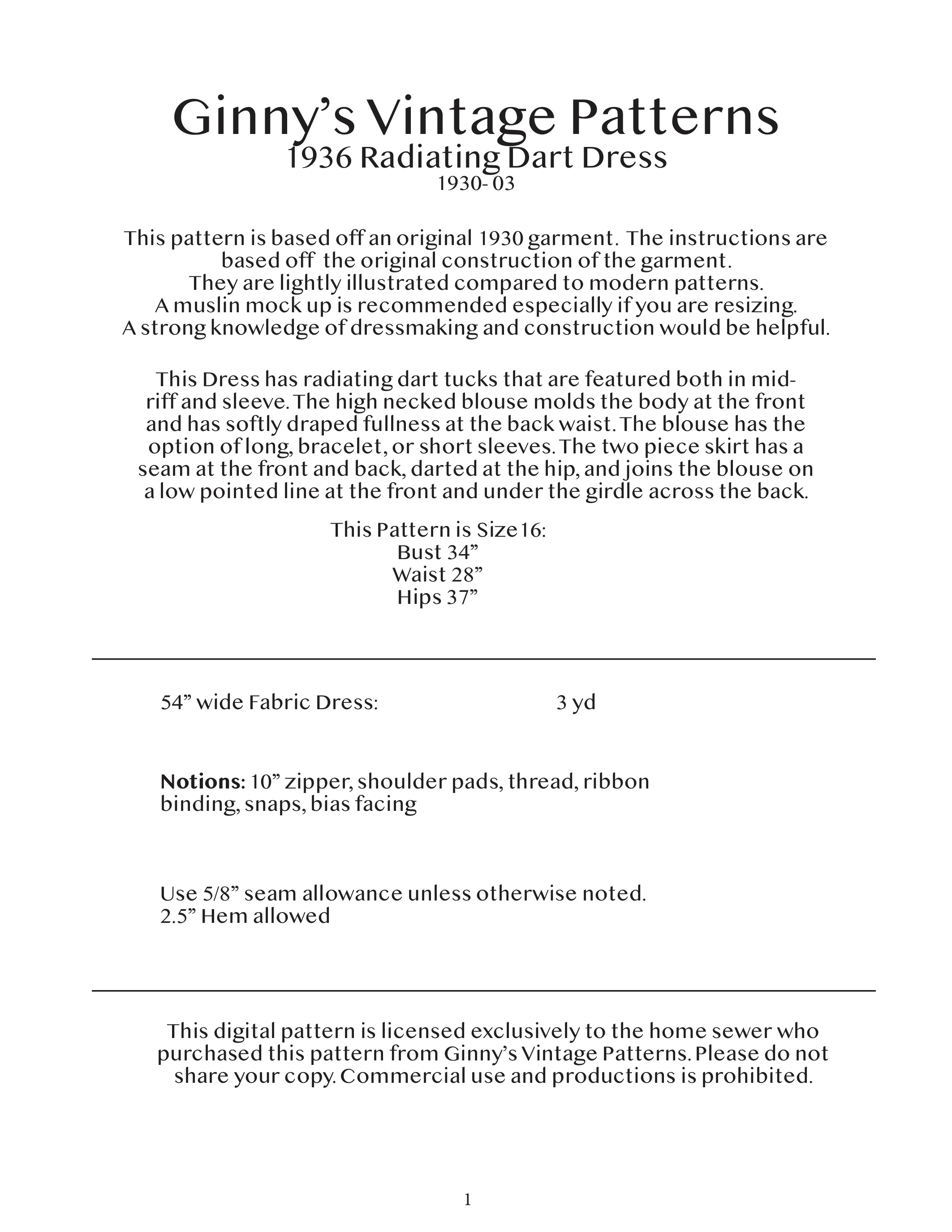 1936 Radiating Dart Dress