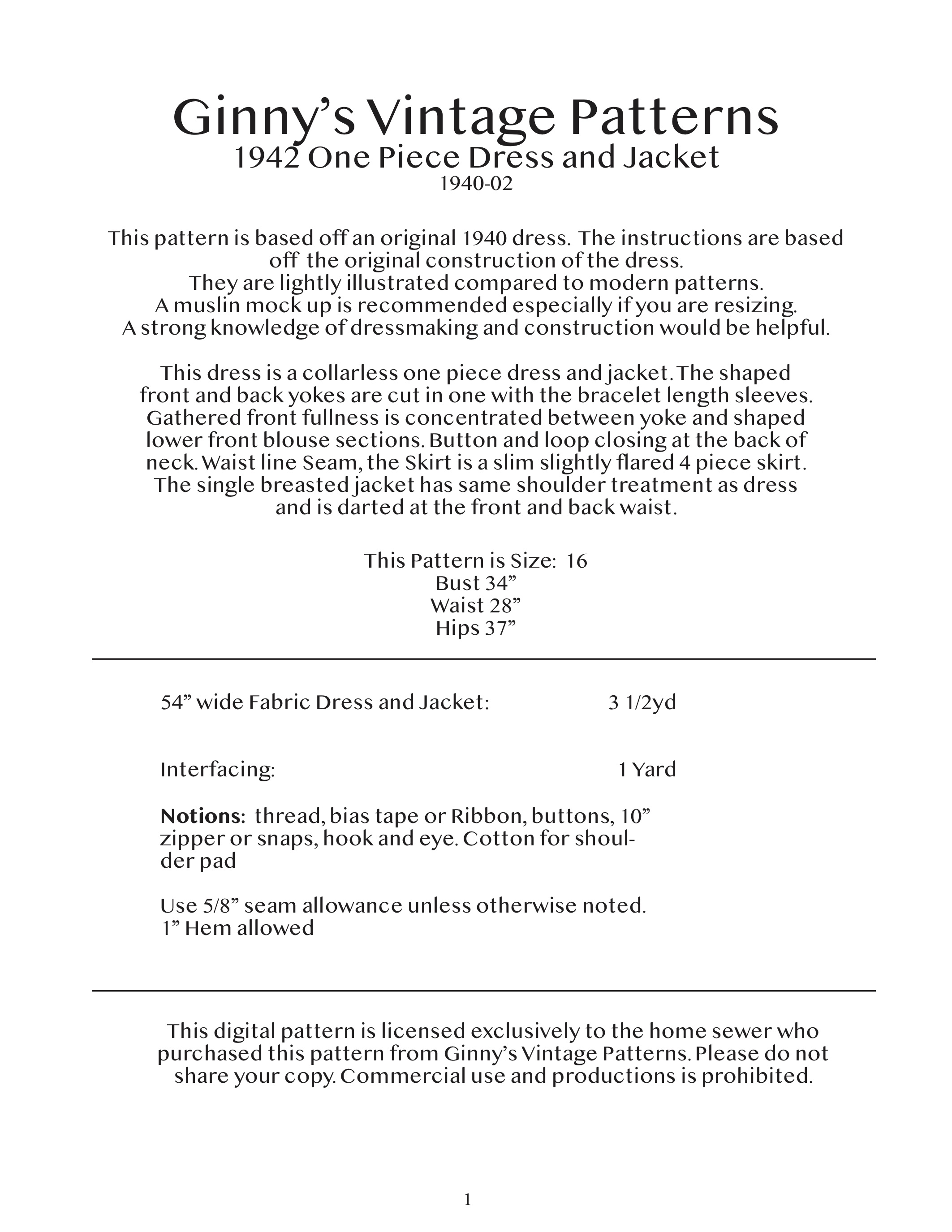 1942 One Piece Dress and Jacket