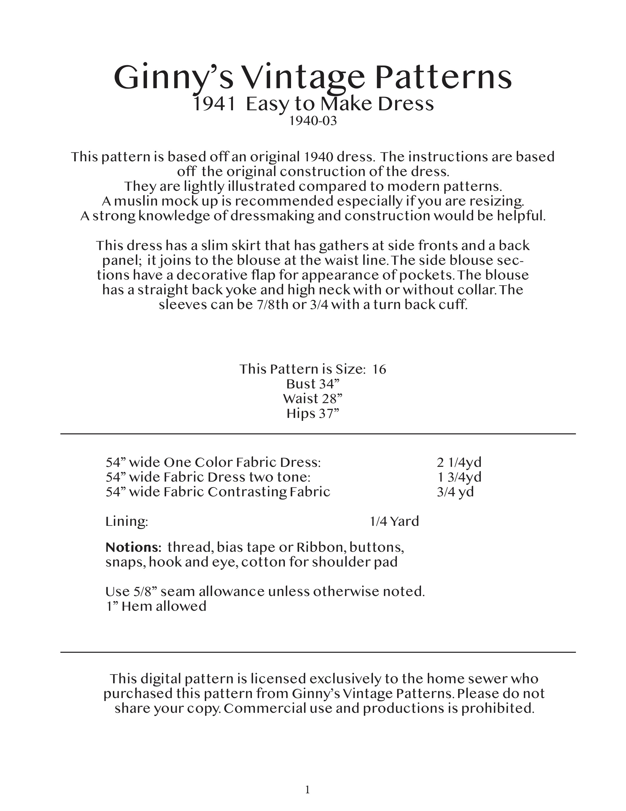 1941 Easy to Make Dress