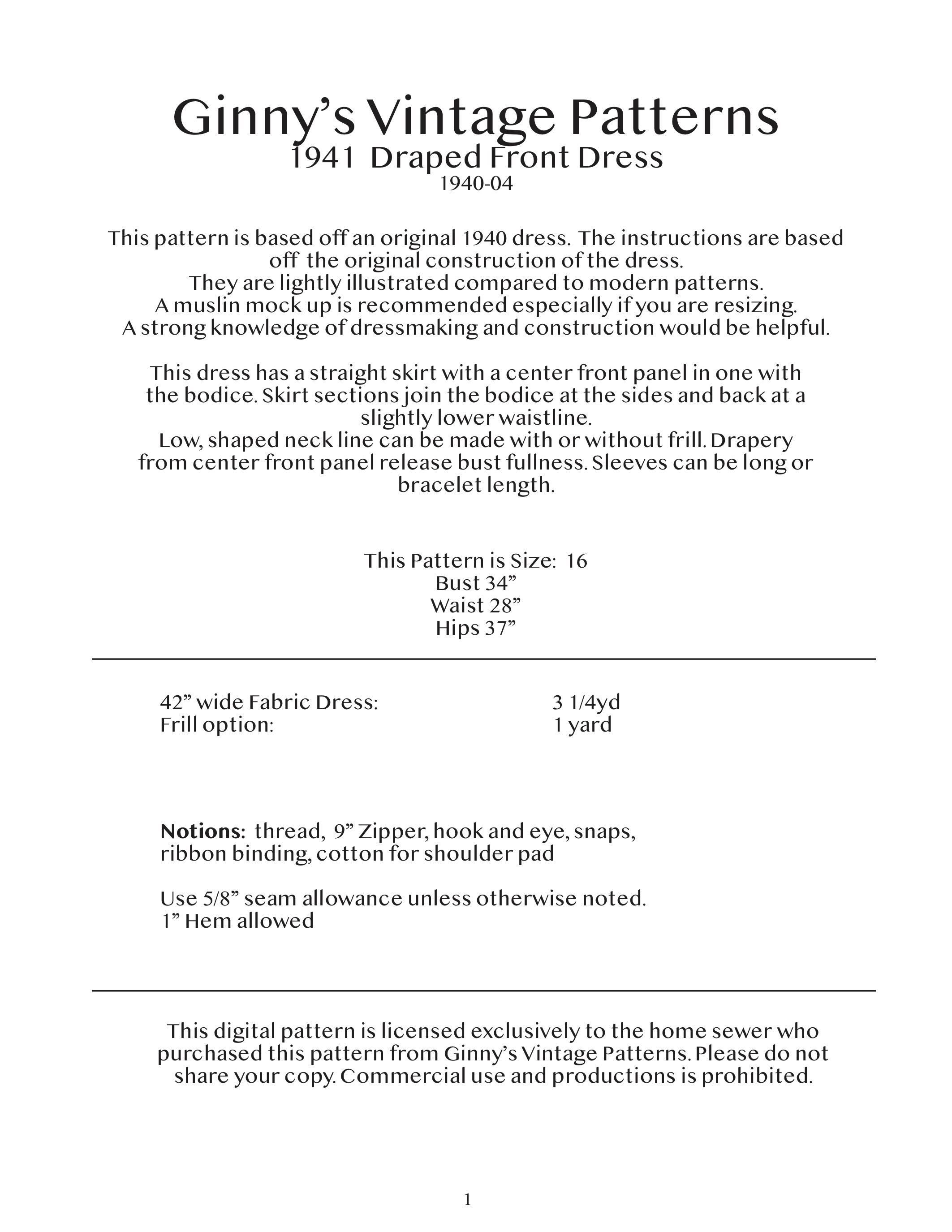 1941 Draped Front Dress