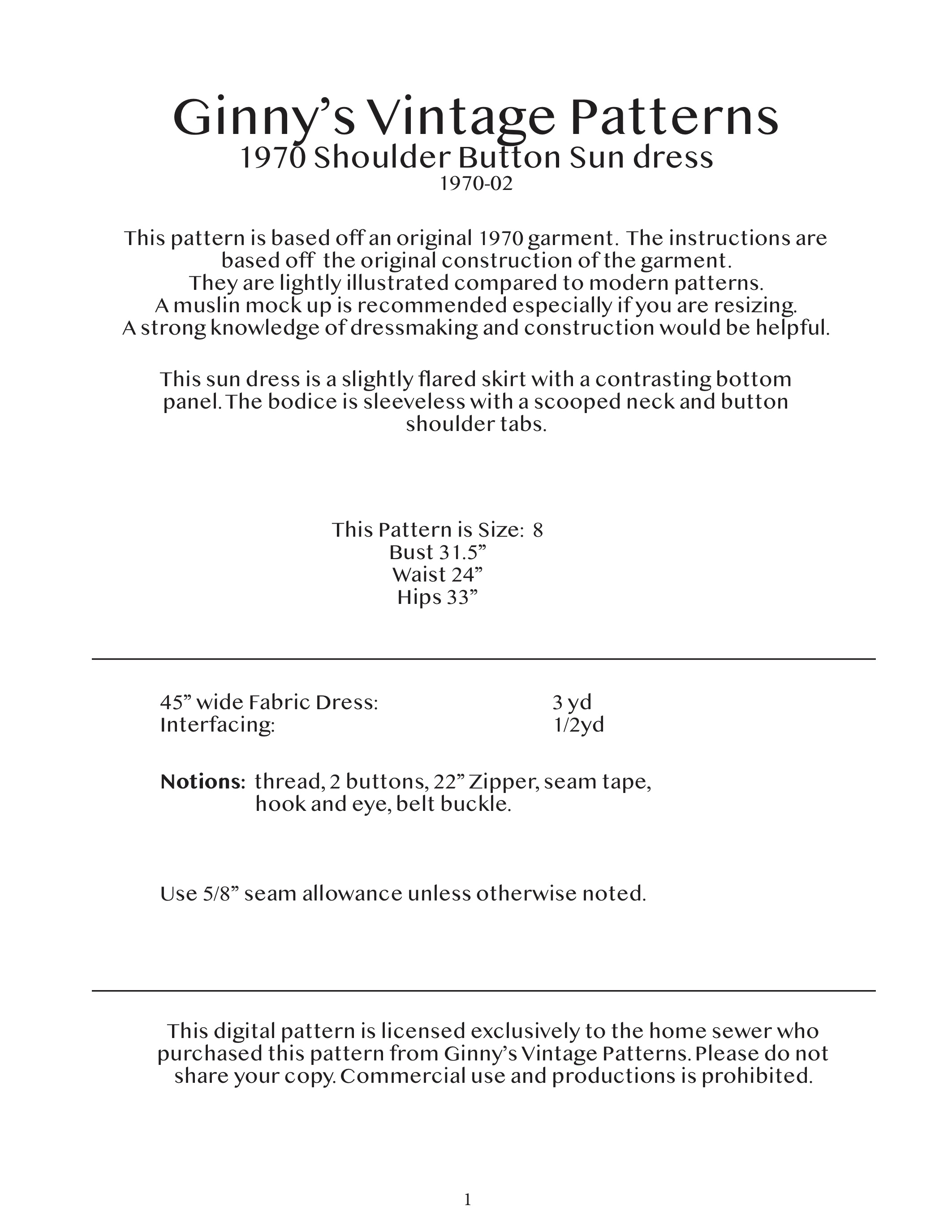 1970 Shoulder Button Sun dress