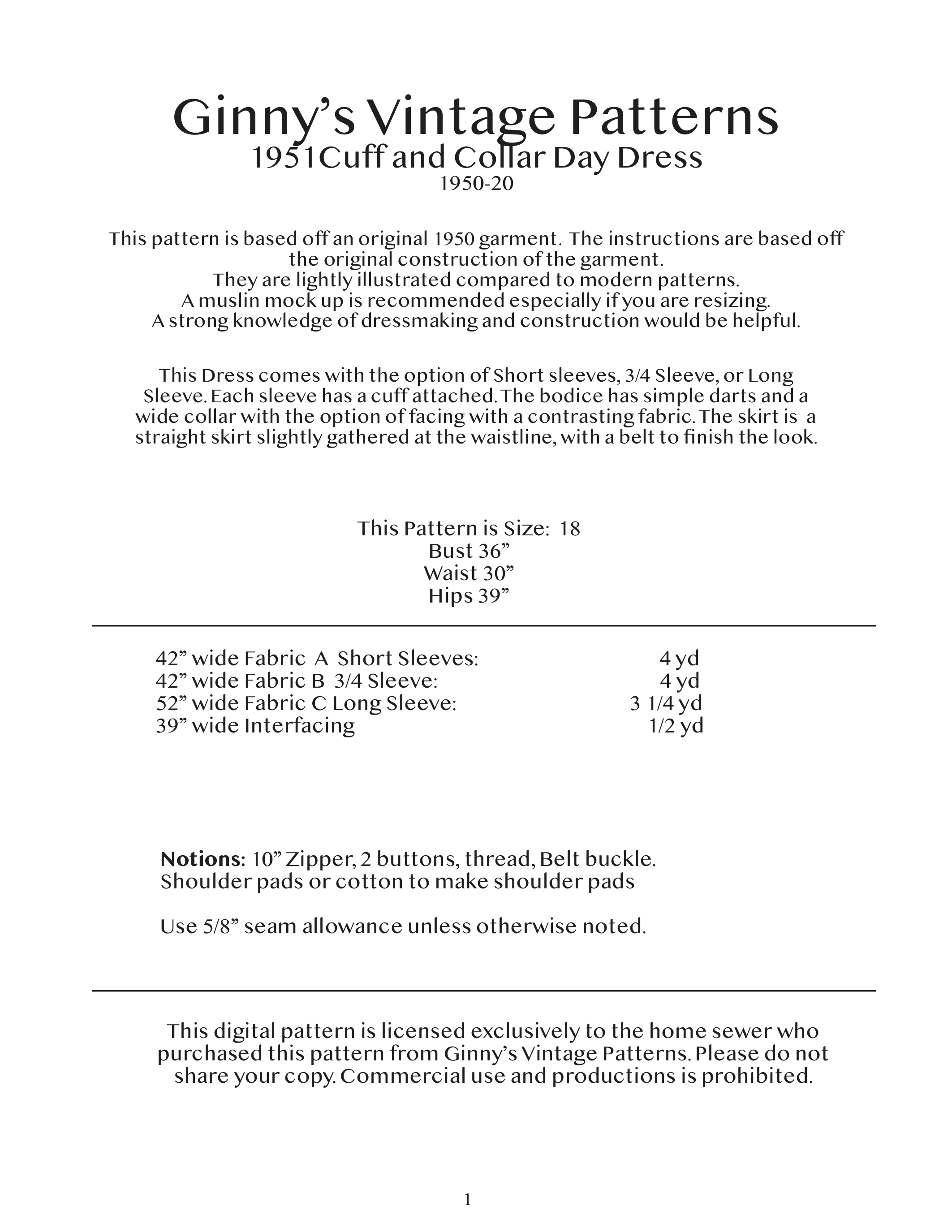 1951 Cuff and Collared Day Dress