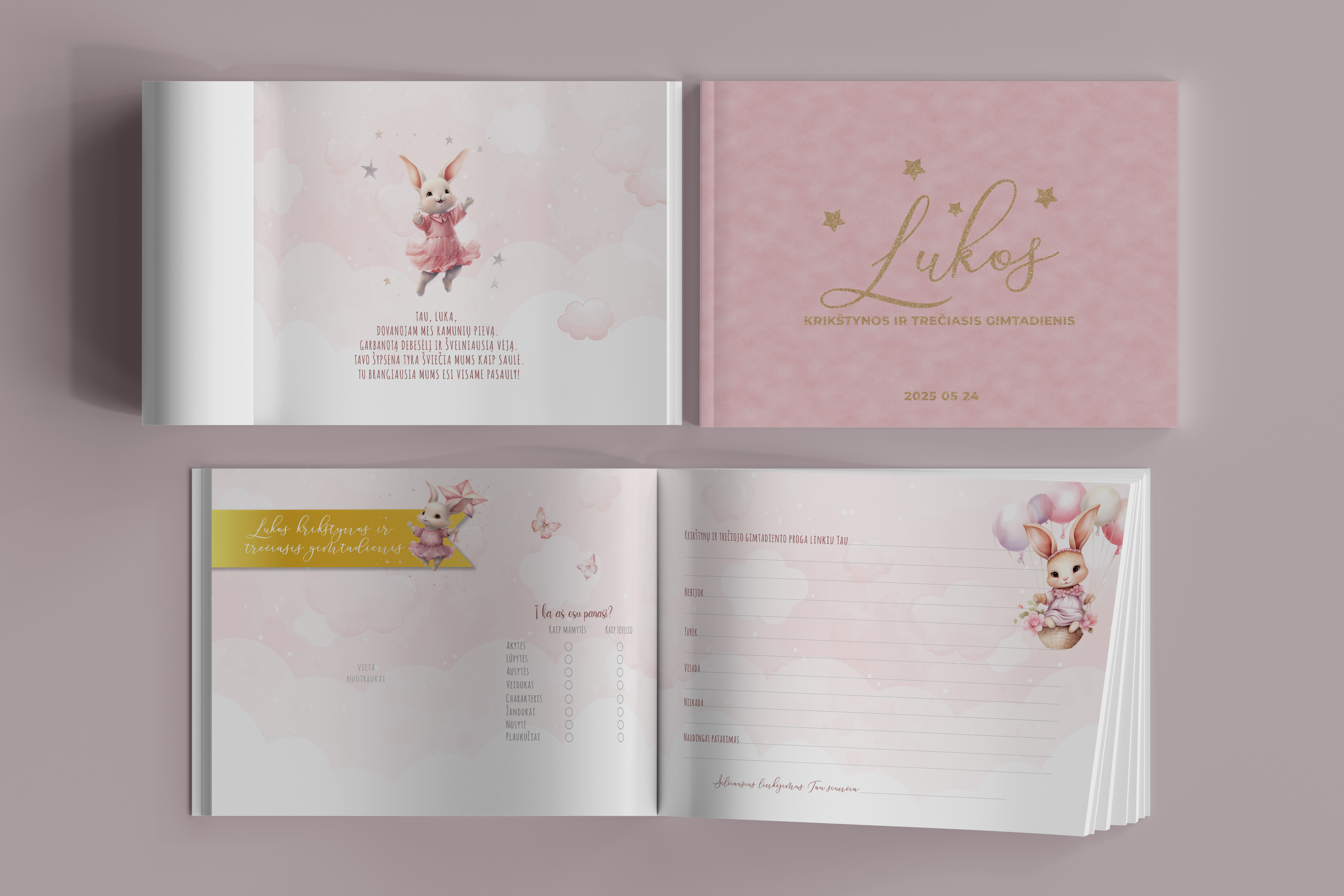 Krikštynų palinkėjimų knyga su Jūsų norimu dizainu!