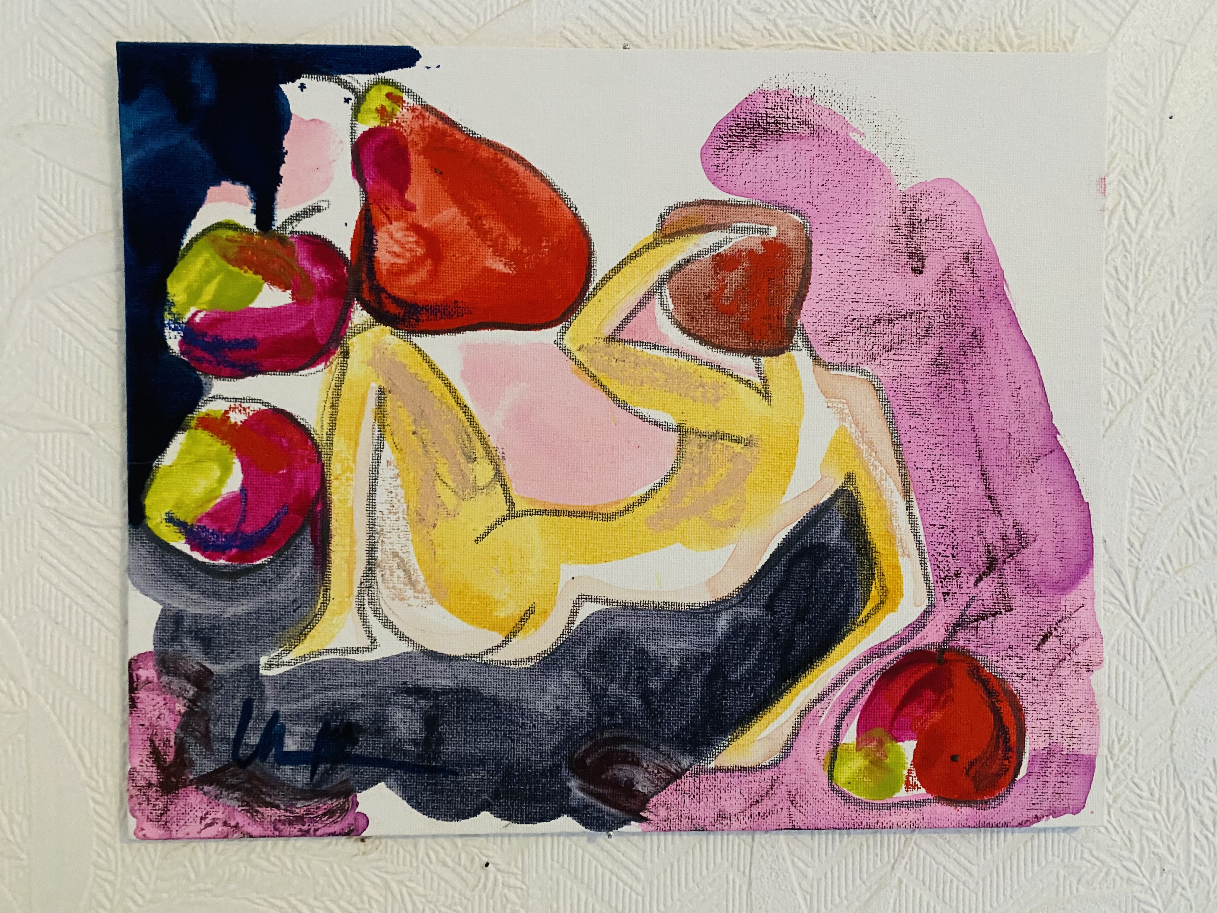 tableau peinture à l'huile "la belle aux fruits rouges"