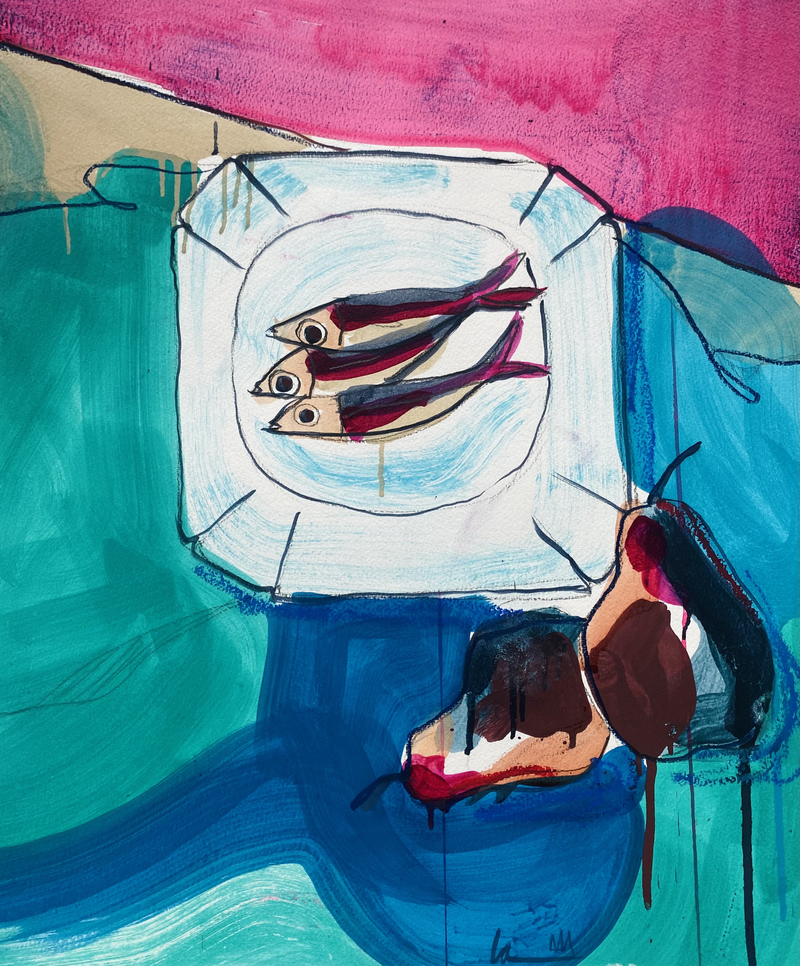 Chinchards peinture à l'huile