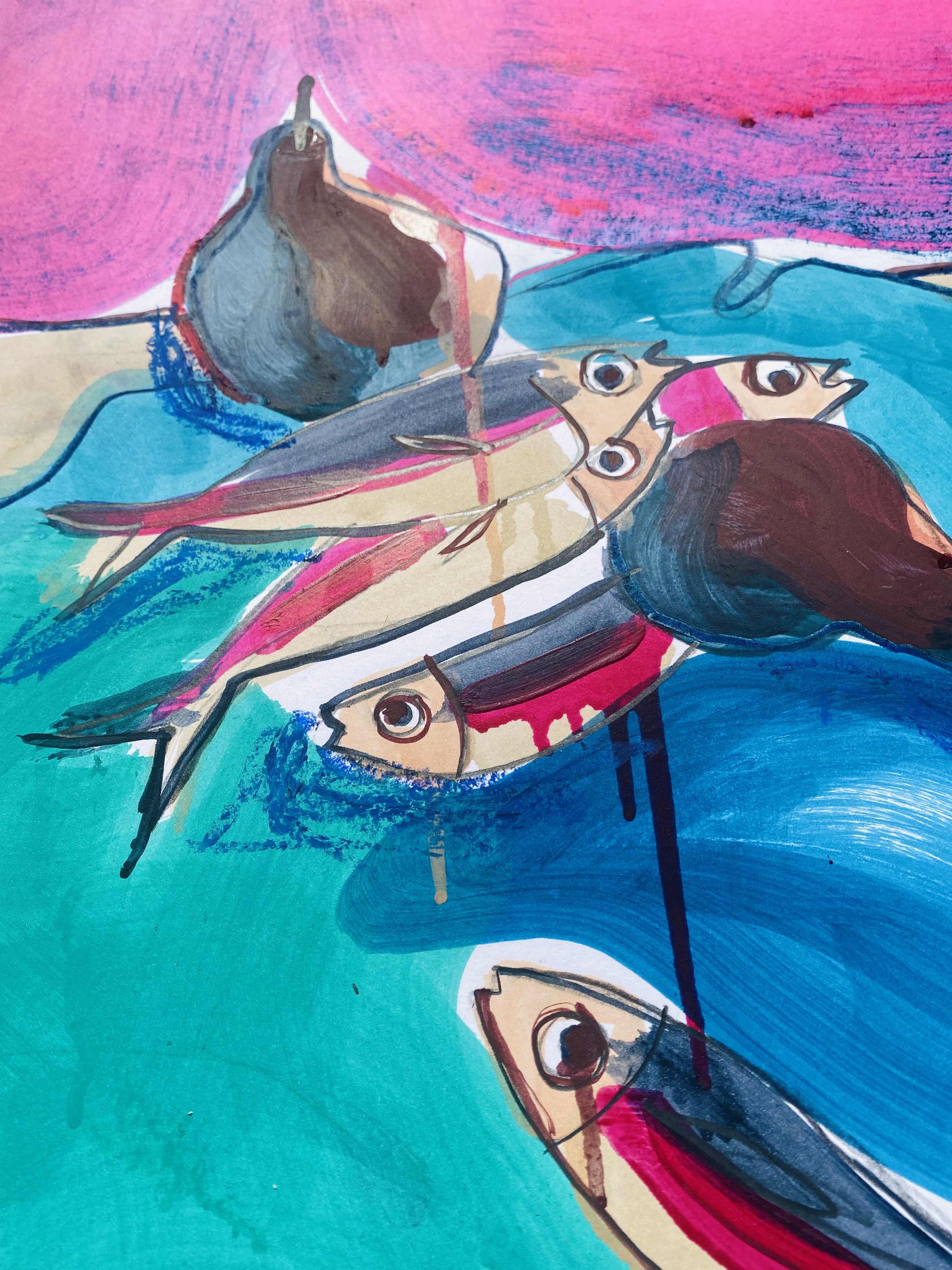 Chinchards peinture à l'huile