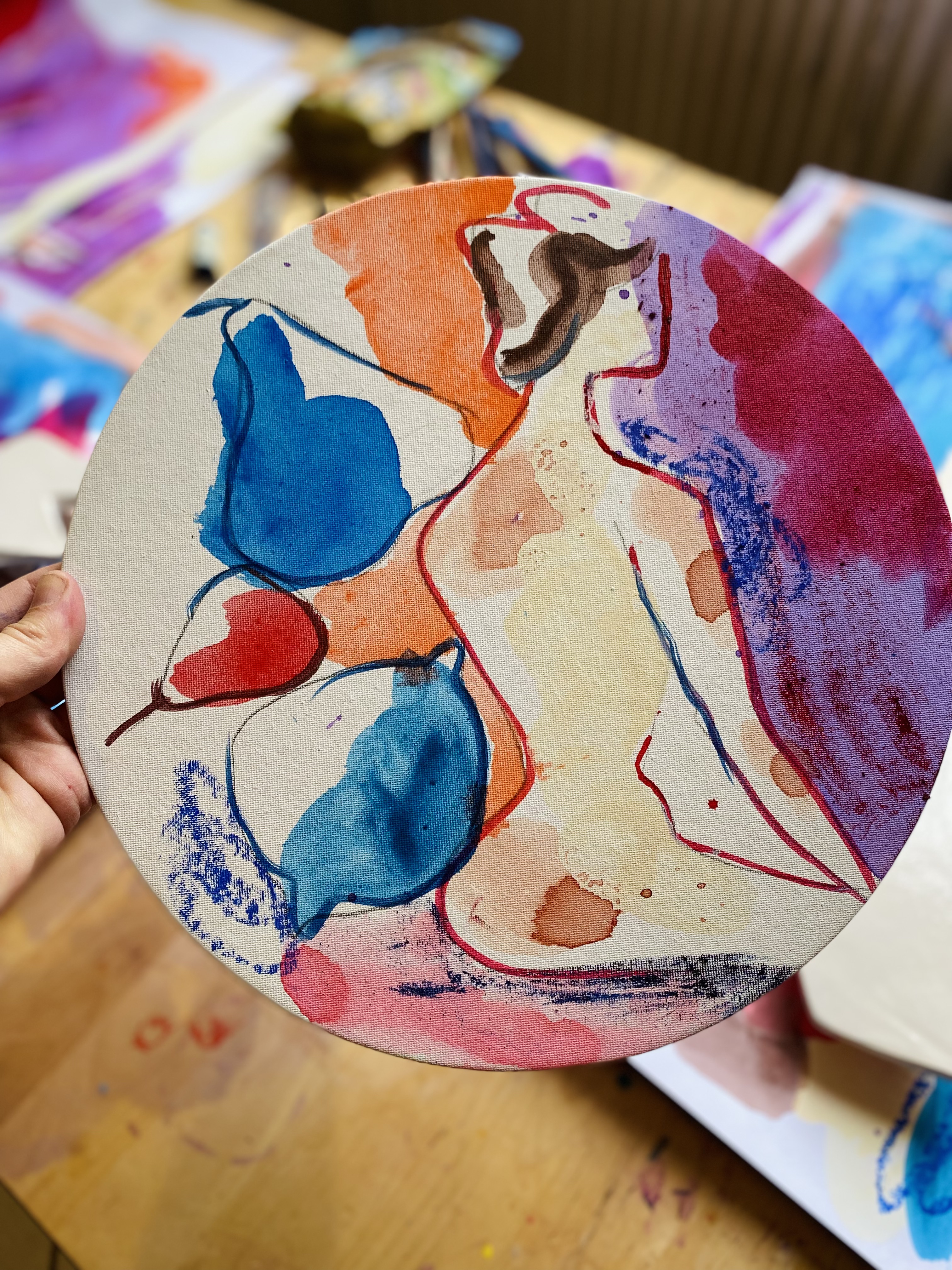 tableau tondo "la belle aux poires turquoise"