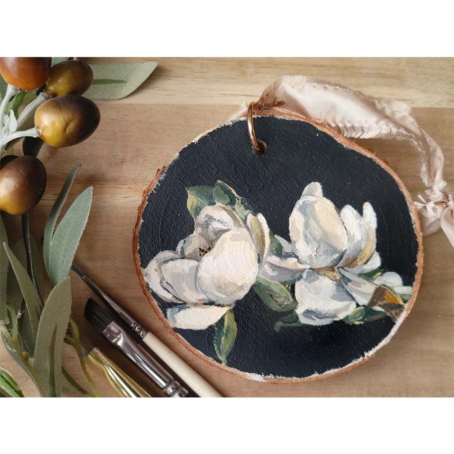 "Magnolia" Wood Slice Ornament