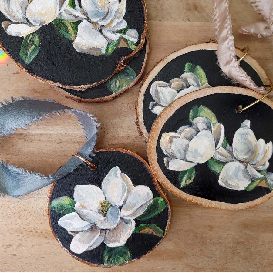 "Magnolia" Wood Slice Ornament