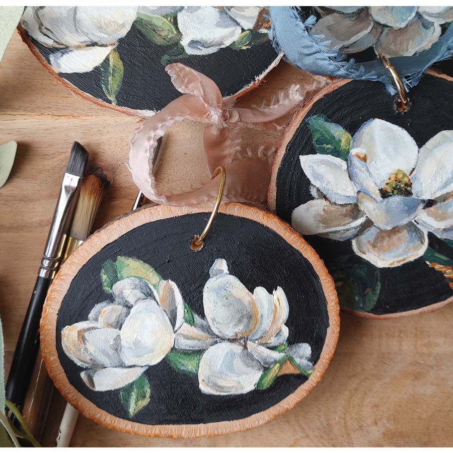 "Magnolia" Wood Slice Ornament