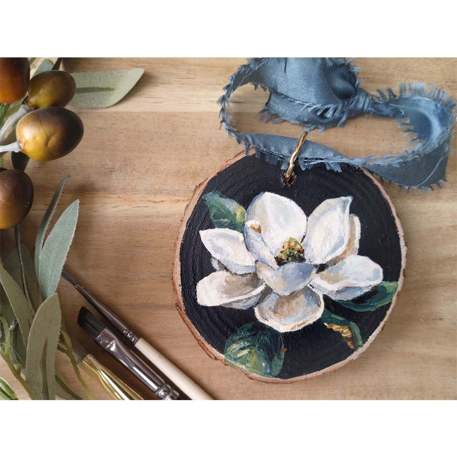 "Magnolia" Wood Slice Ornament