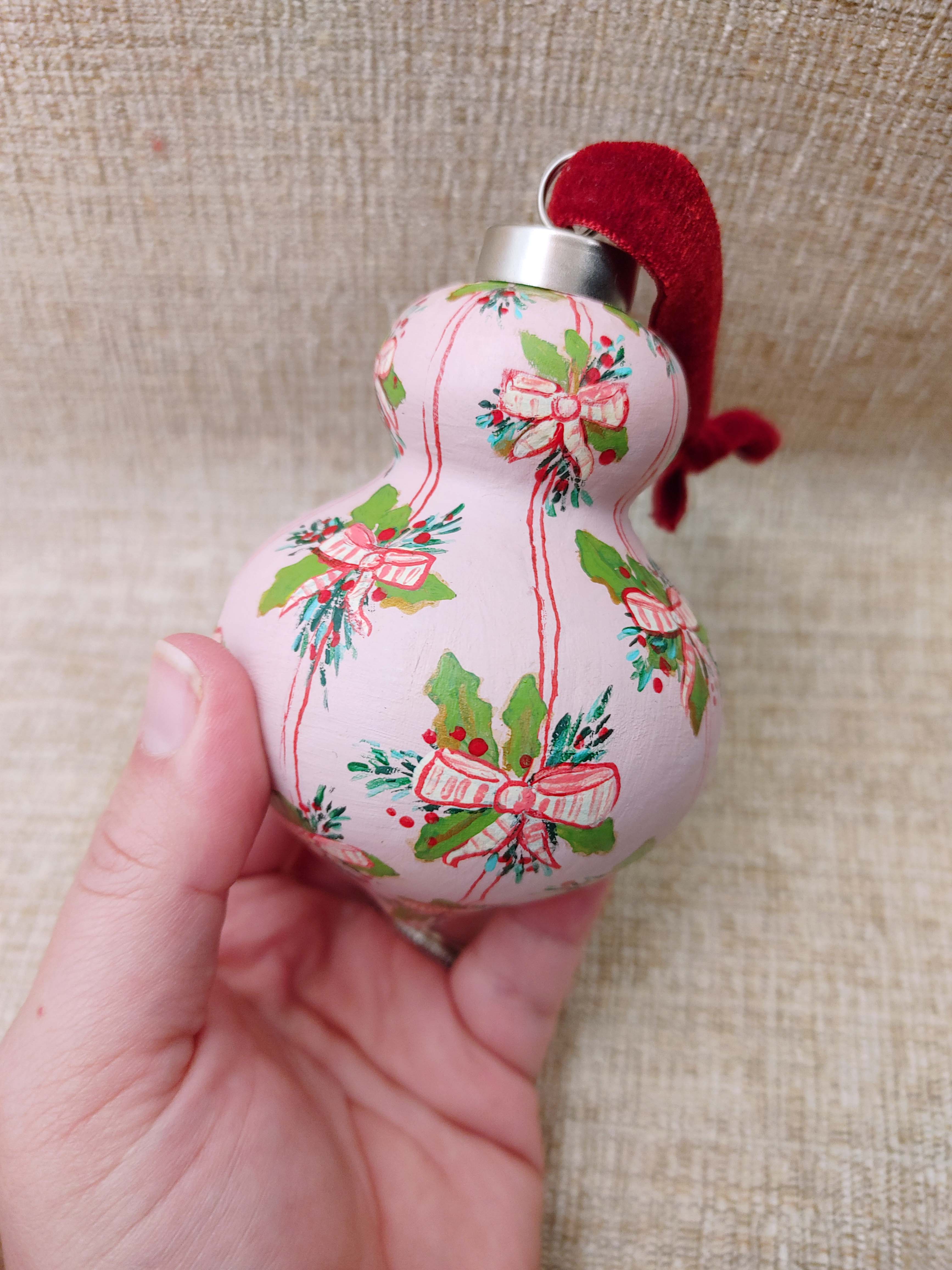 "Pink Peppermint" Ceramic Bauble Ornament