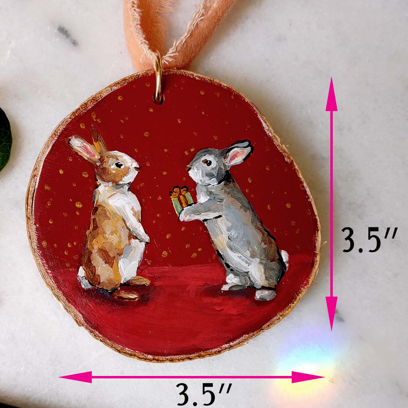 "Bunny Gift" Wood Slice Ornament