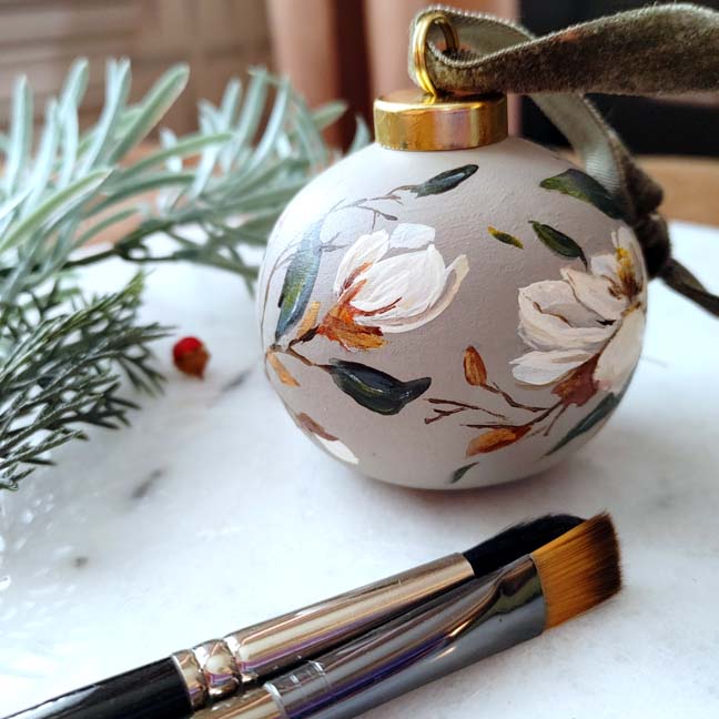 "Taupe Magnolias" Ceramic Ornament