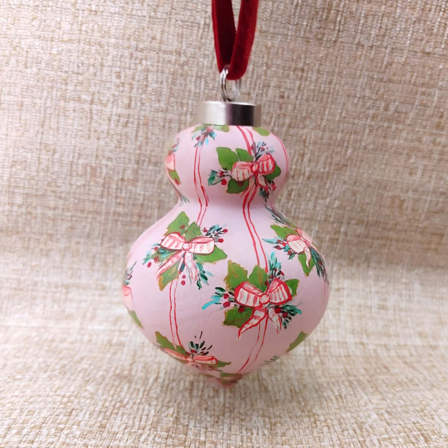 "Pink Peppermint" Ceramic Bauble Ornament
