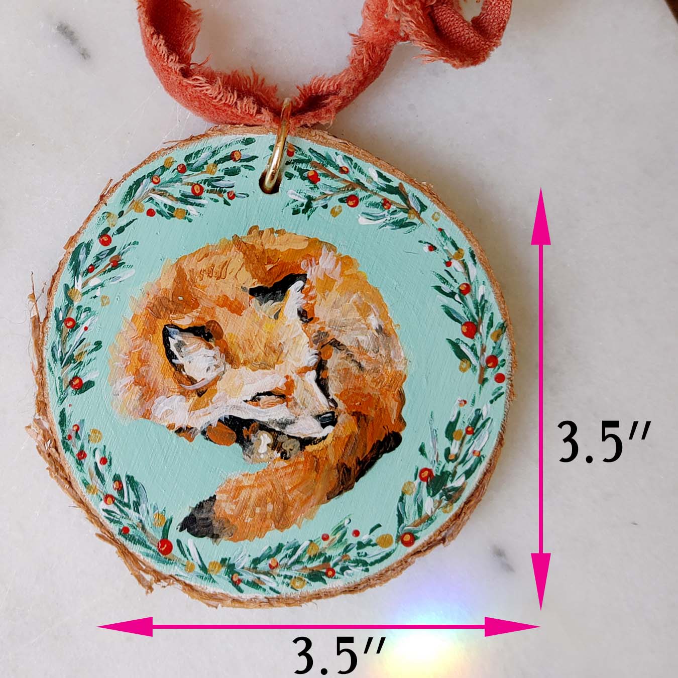 "Sleepy Fox" Wood Slice Ornament