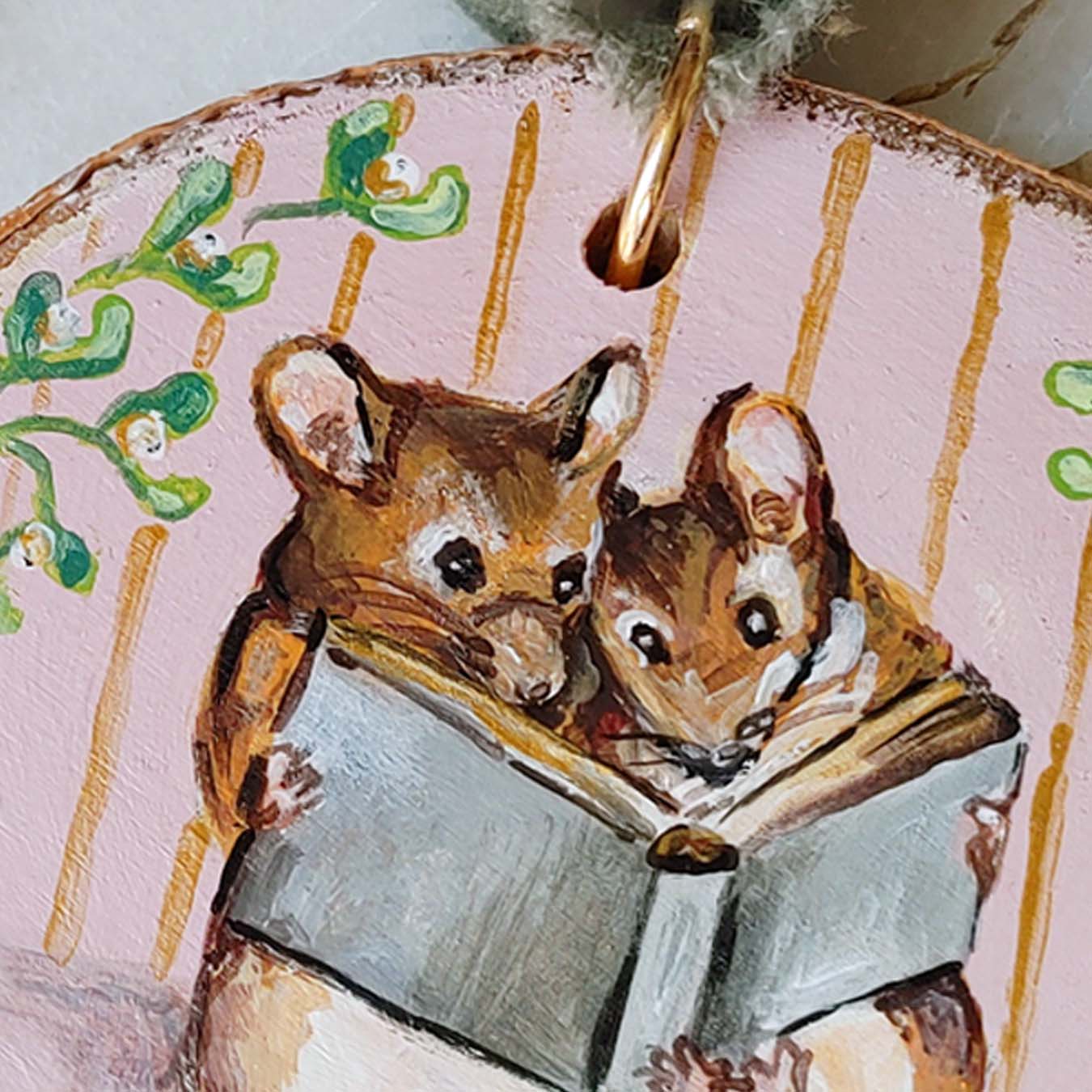 "Book Mouse" Wood Slice Ornament