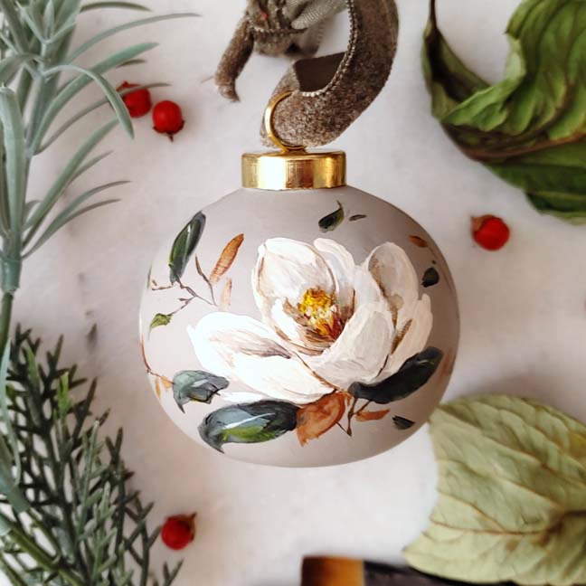 "Taupe Magnolias" Ceramic Ornament