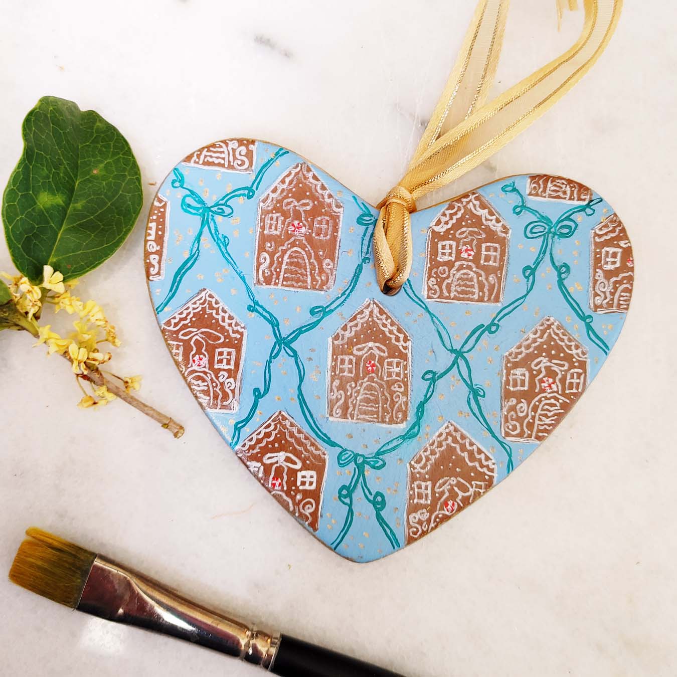 "Gingerbread House" Ceramic Heart Ornament